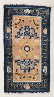 Ningxia Lotus Rug, China, 19th C., 2'2'' x 4'0'': Ningxia Lotus Rug, China, 19th C., 2'2'' x 4'0'' (66 x 122 cm). Weight: 3 lbs. Material: wool pile, wool warp, wool weft.