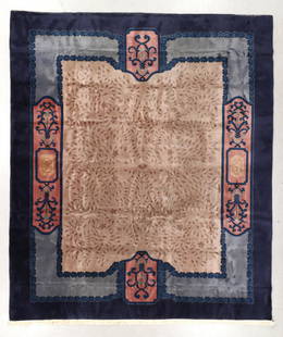 Chinese Art Deco Rug, Mid 20th C., 9'10'' x 11'7'': Chinese Art Deco Rug, Mid 20th C., 9'10'' x 11'7'' (300 x 353 cm). Weight: 103 lbs. Material: wool pile, cotton warp, cotton weft. Upstate New York estate.