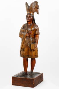 Samuel Robb (American, 1851-1928) Cigar Store Indian: Samuel Robb (American, 1851-1928) Cigar Store Indian. This piece has Robb's signature carved rose, which he added to some of his Indian Maidens to honor the death of his wife. Provenance: Goldberg Bow