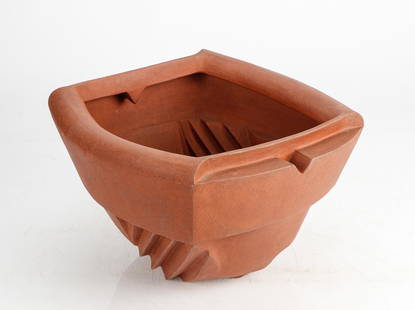 William Daley (American, B. 1925): William Daley (American, B. 1925) "Encompassed Vessica," large scale, contemporary, terracotta stoneware vessel. Stamped: "Encompassed Vessica Wm Daley Aug 1999." Size: 15'' x 25.5'' x 24'' (38 x 65 x