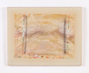 James Havard (American 1937-2020): James Havard (American 1937-2020) Untitled, mixed media work on paper, signed. Framed in plexiglass box. Size: 17'' x 23'', 43 x 58 cm (sheet); 22.25'' x 28.25'', 57 x 72 cm (plexi box).