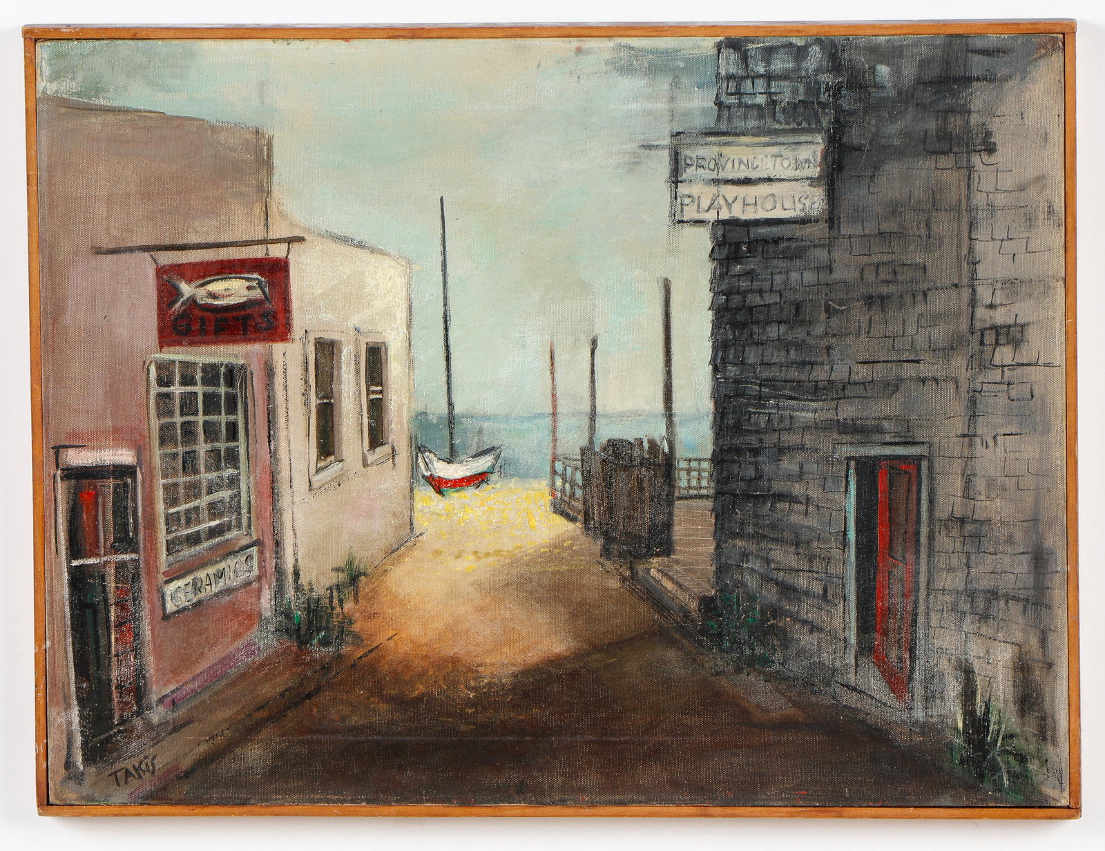 Nicholas Takis (American, 1903-1965): Nicholas Takis (American, 1903-1965) "Provincetown Playhouse," oil on canvas, signed. Framed. Size: 18'' x 23.75'', 46 x 60 cm (stretcher); 18.5'' x 24.5'', 47 x 62 cm (frame). Provenance: Private Pen