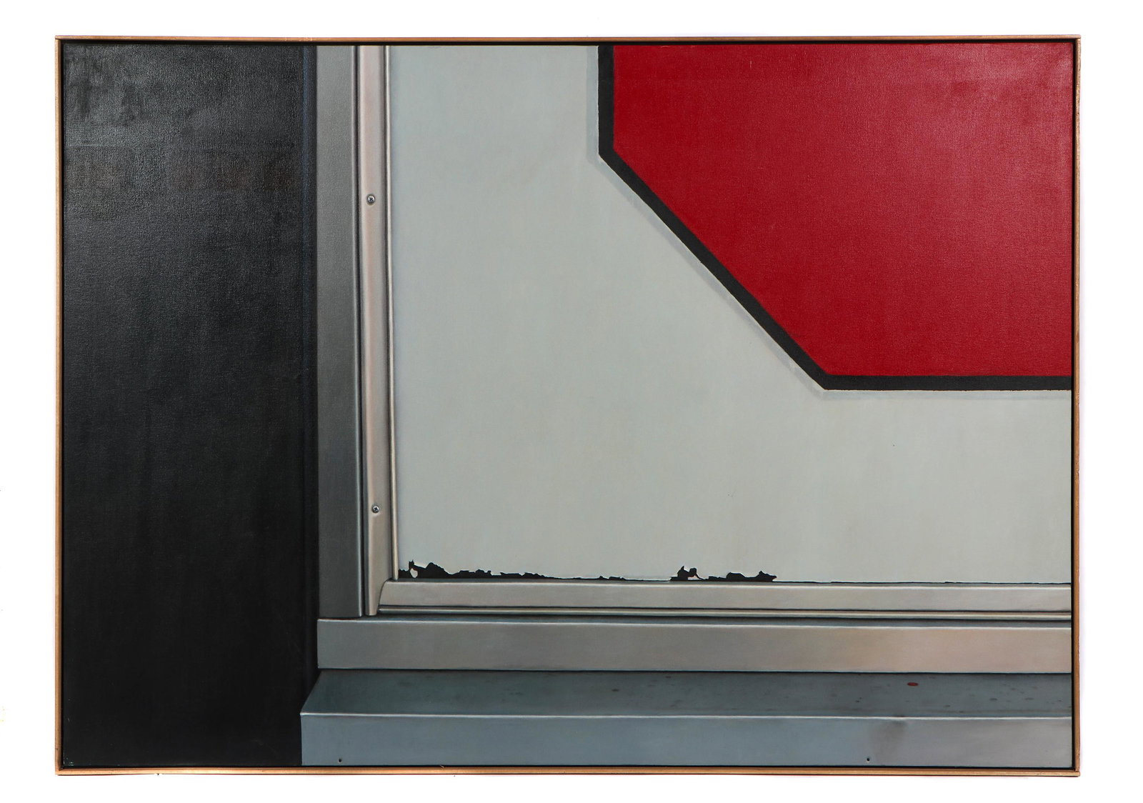Richard Wood (American, 1952-2009) Painting: Richard Wood (American, 1952-2009) "Ledge II," 1979, oil on canvas, signed verso stretcher. Framed. Size: 60'' x 84'', 152 x 213 cm (stretcher); 61'' x 85'', 155 x 216 cm (frame). Provenance: Ex. Coll