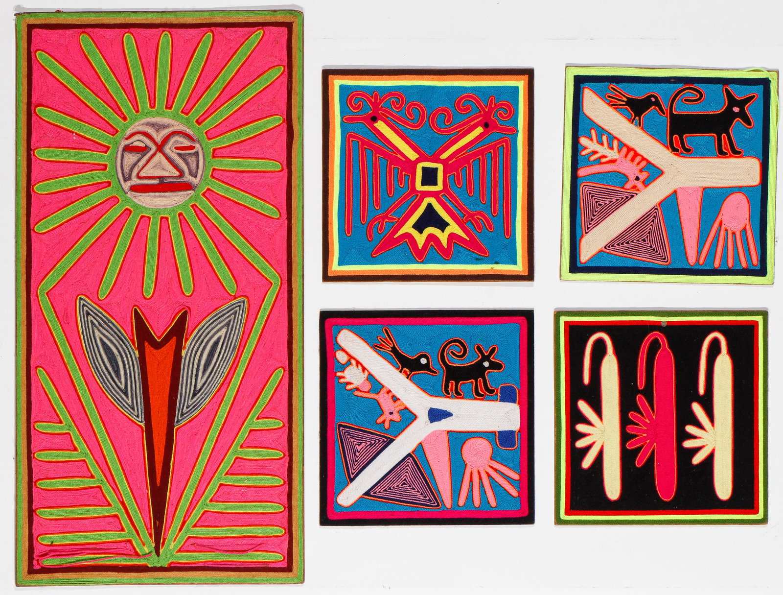 5 Huichol Yarn Paintings, Mexico, 20th C. (1 of 5)
