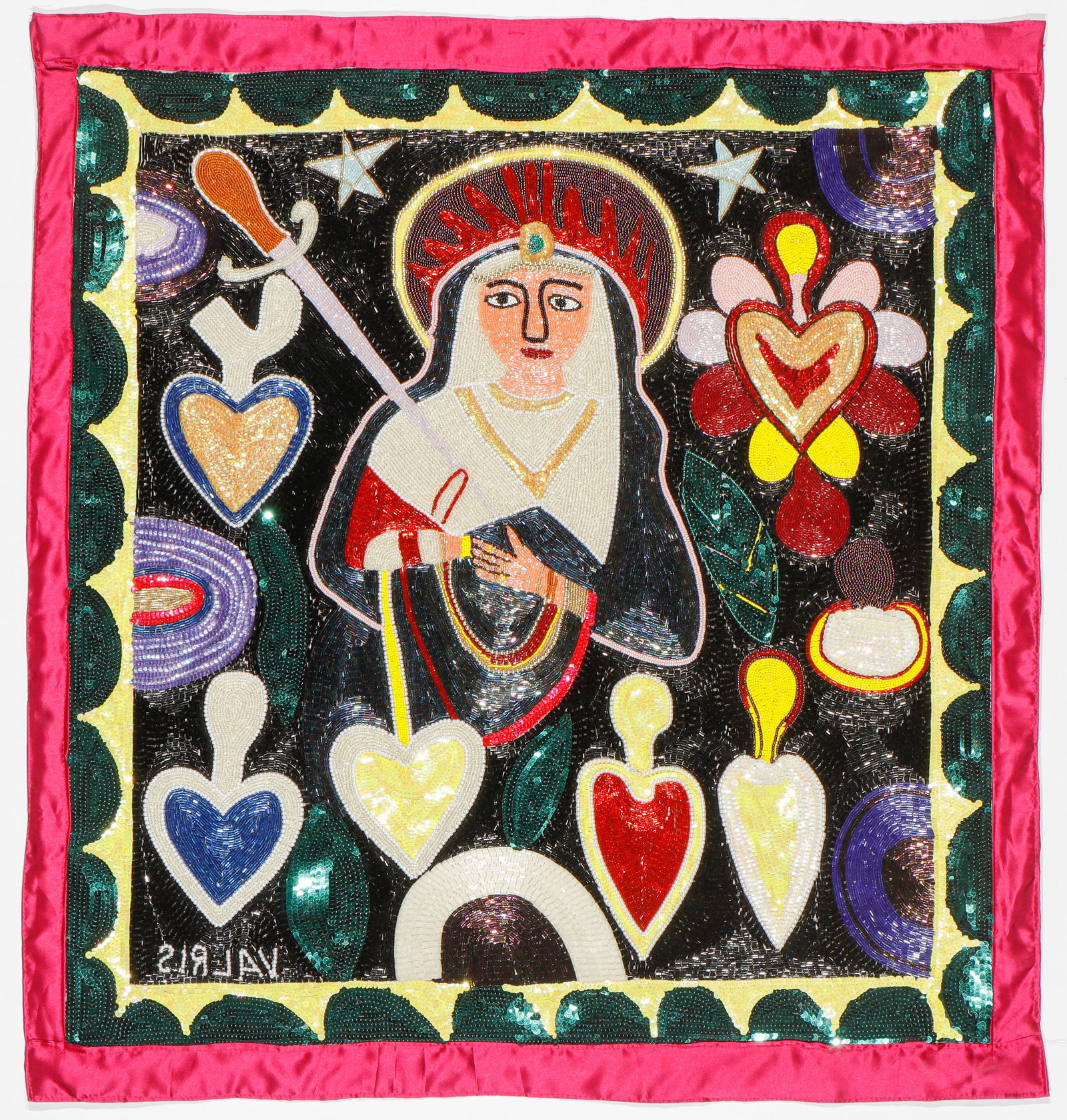 Haitian Drapo Vodou Flag, "Erzulie Dantor," Signed Valris (1 of 5)