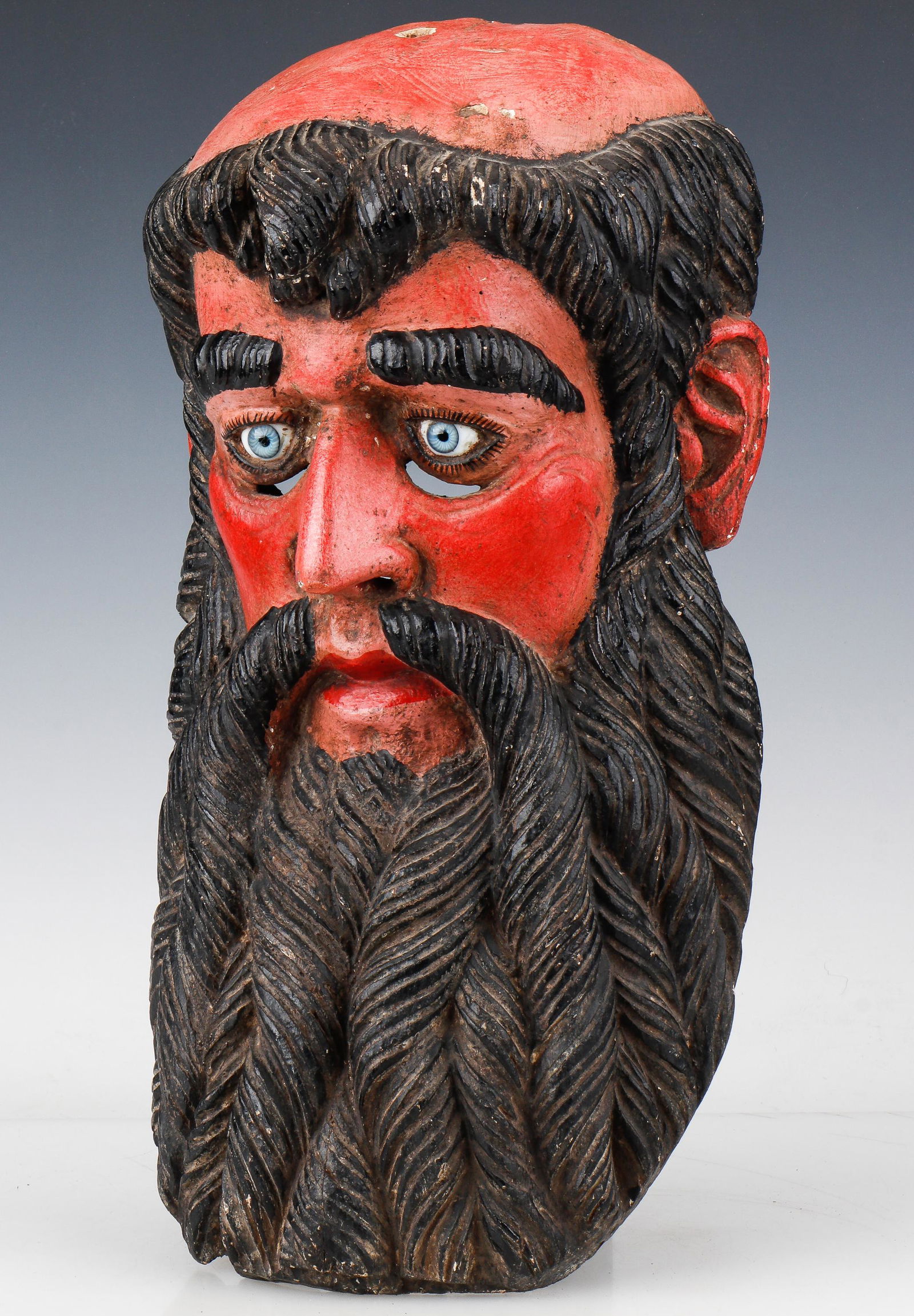 Mexican Folk Art Guerrero Mask of a Bald Monk w/ Glass Eyes (1 of 5)