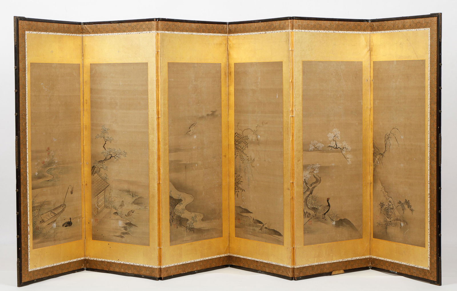 Japanese 6-Panel Kano School Folding Screen, 18th C. (1 of 6)