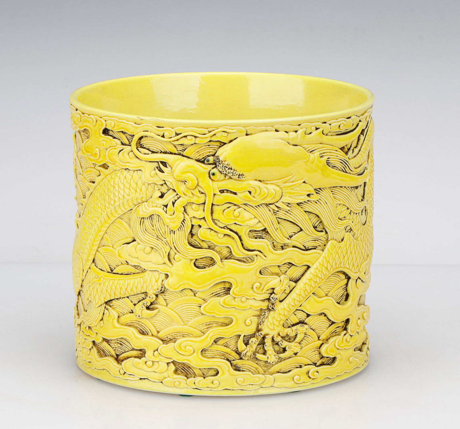 Chinese Yellow Glazed Carved Brush Pot (1 of 6)