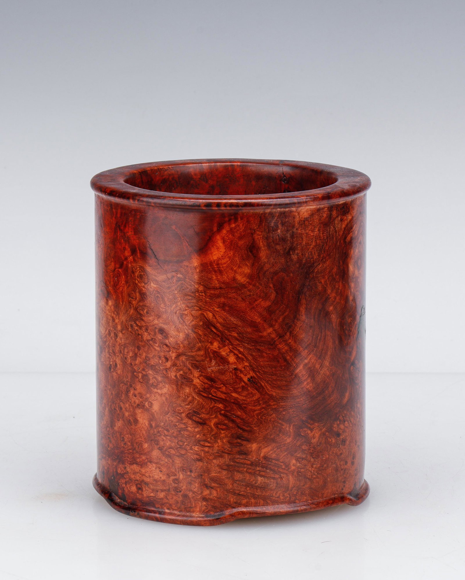 Chinese Burlwood Brush Pot: Chinese Burlwood Brush Pot. Size: 6.25'' x 5.5'' x 5.5'' (16 x 14 x 14 cm).
