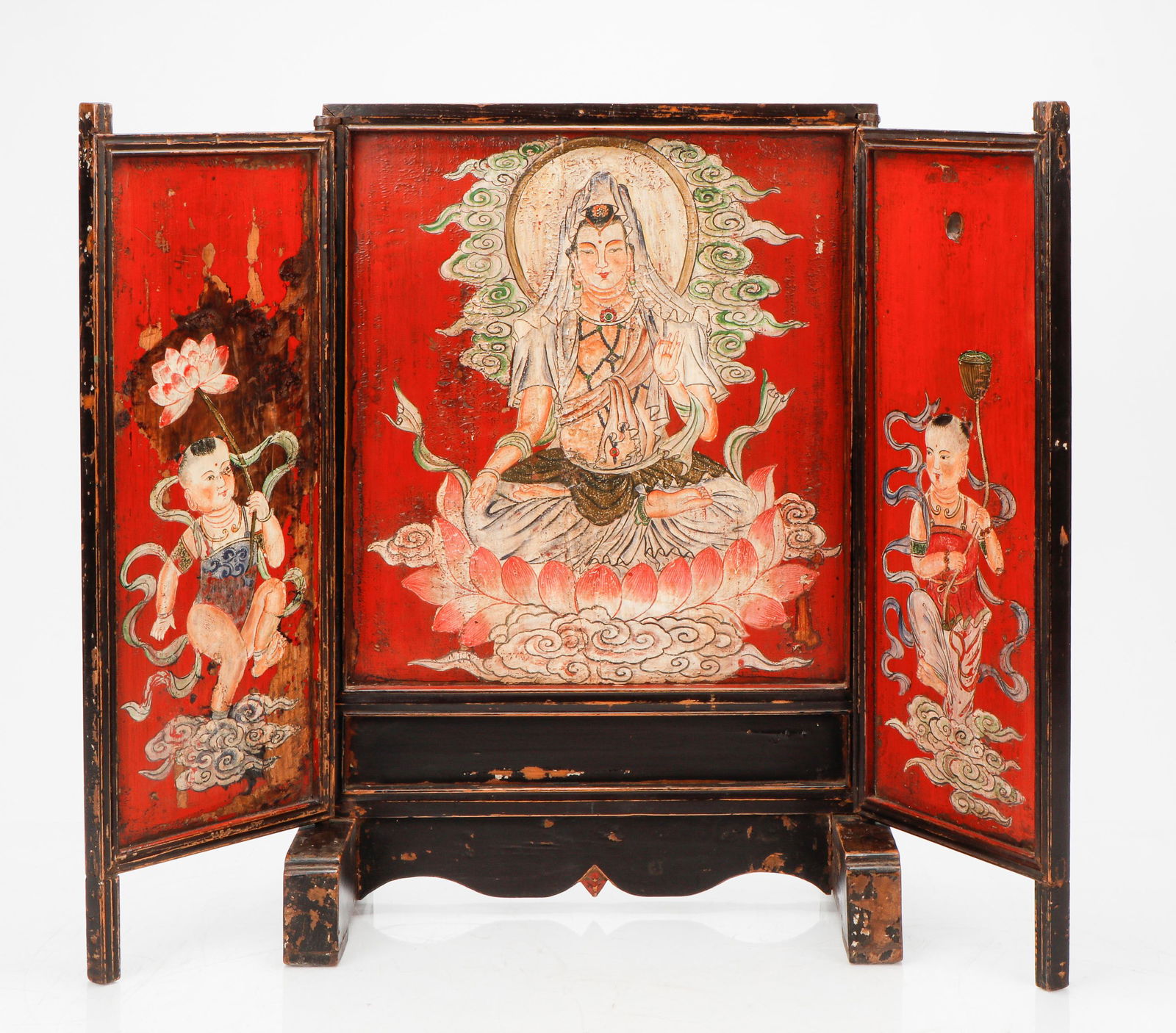 Sino-Tibetan Three-Part Altar Depicting White Tara (1 of 7)