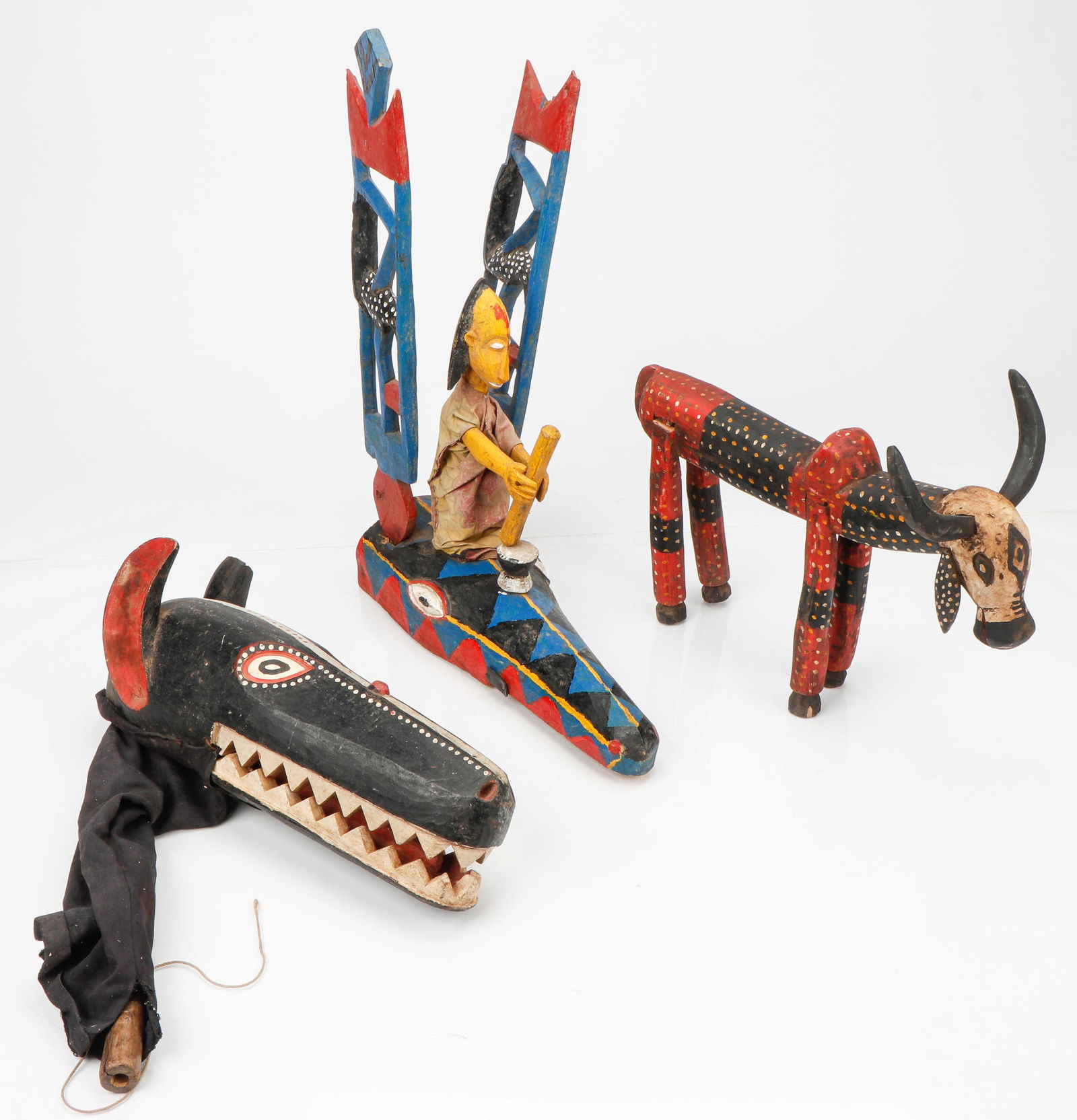 Three African Bamana Sogo Bo Puppet Theater Figures, Mali, Mid 20th C. (1 of 4)