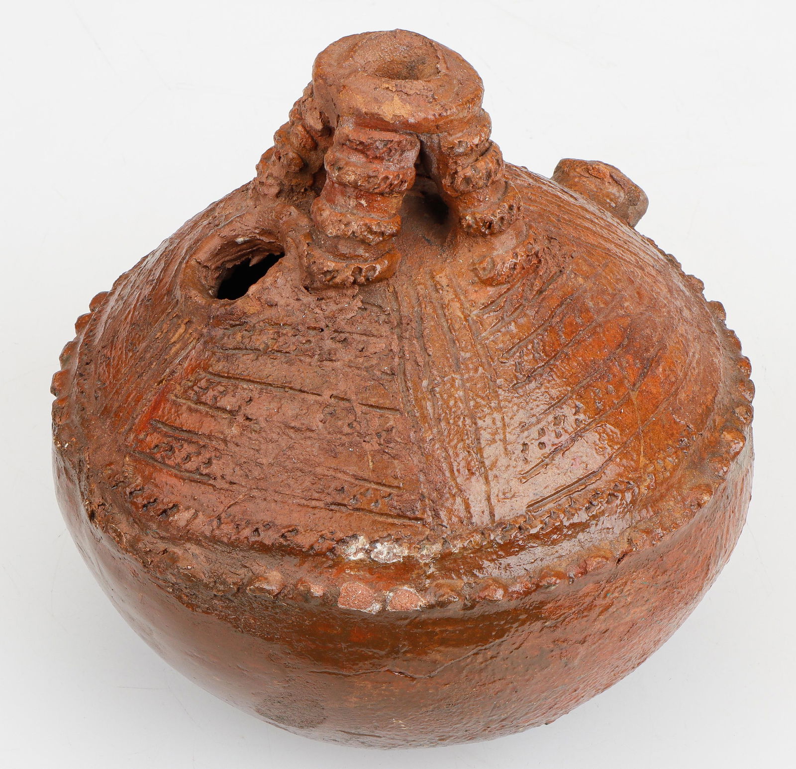 19th C. Fijian Terracotta Strap Handle Water Vessel (1 of 4)