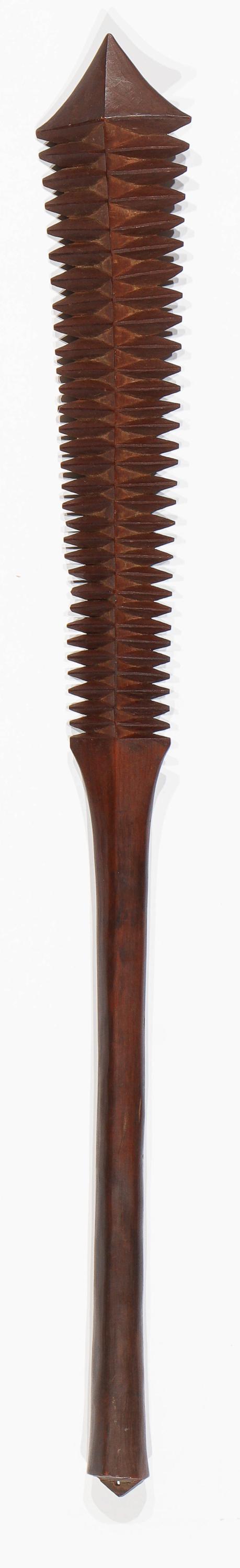 Samoan Fa'aluafa'i War Club: Samoan Fa'aluafa'i War Club. Polished hardwood club distinguished by a heavy, serrated edge on either side. From the collection of Joseph Salamanca. Size: 34'' x 4'' x 2'' (86 x 10 x 5 cm).