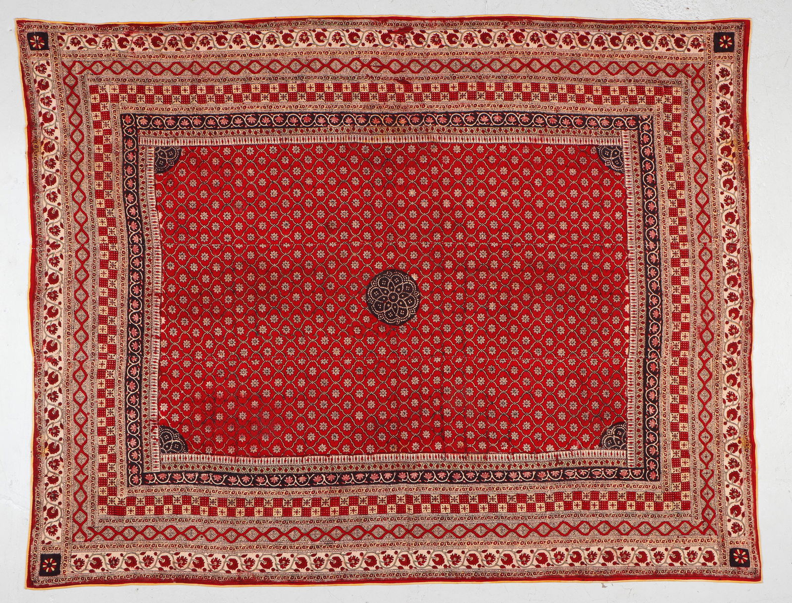 Large 'Kalamkari' Block Print Tapestry, Gujarat, India, Early 20th C. (1 of 5)