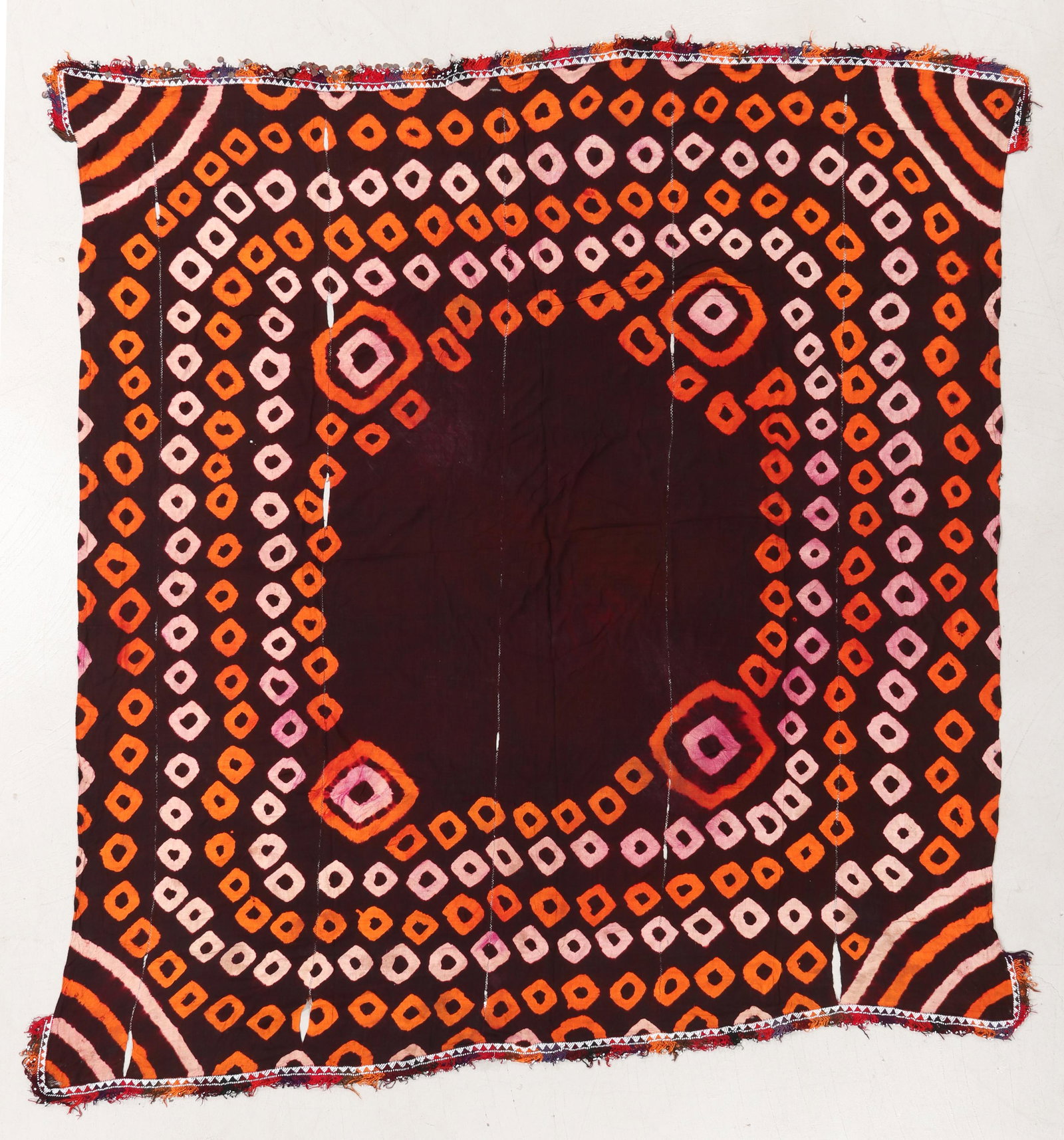 Vintage Afghan Tie Dye Shawl w. Beads, 6'7'' x 6'8: Vintage Afghan Tie Dye Shawl w. Beads. Size: 6'7'' x 6'8'' (201 x 203 cm). Weight: 2 lbs.