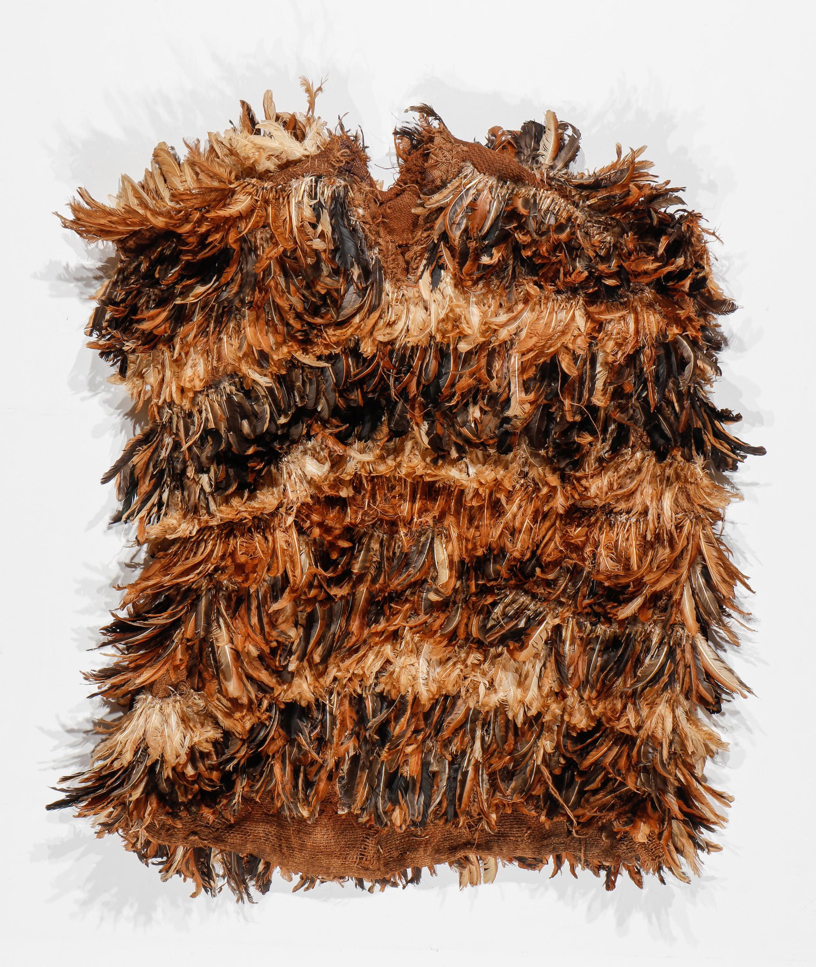African Bamileke Ceremonial Feather Cloak, Cameroon: African Bamileke Ceremonial Feather Cloak, Cameroon. Size: 44'' x 33'' (112 x 84 cm).