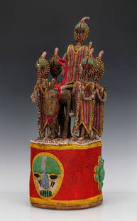 Fine African Yoruba Beaded Ceremonial Crown, Nigeria, Mid 20th C.: Fine African Yoruba Beaded Ceremonial Crown, Nigeria, Mid 20th C. Such pieces were reserved for use by Yoruba royalty. Size: 27.75'' x 10'' x 15'' (70 x 25 x 38 cm).