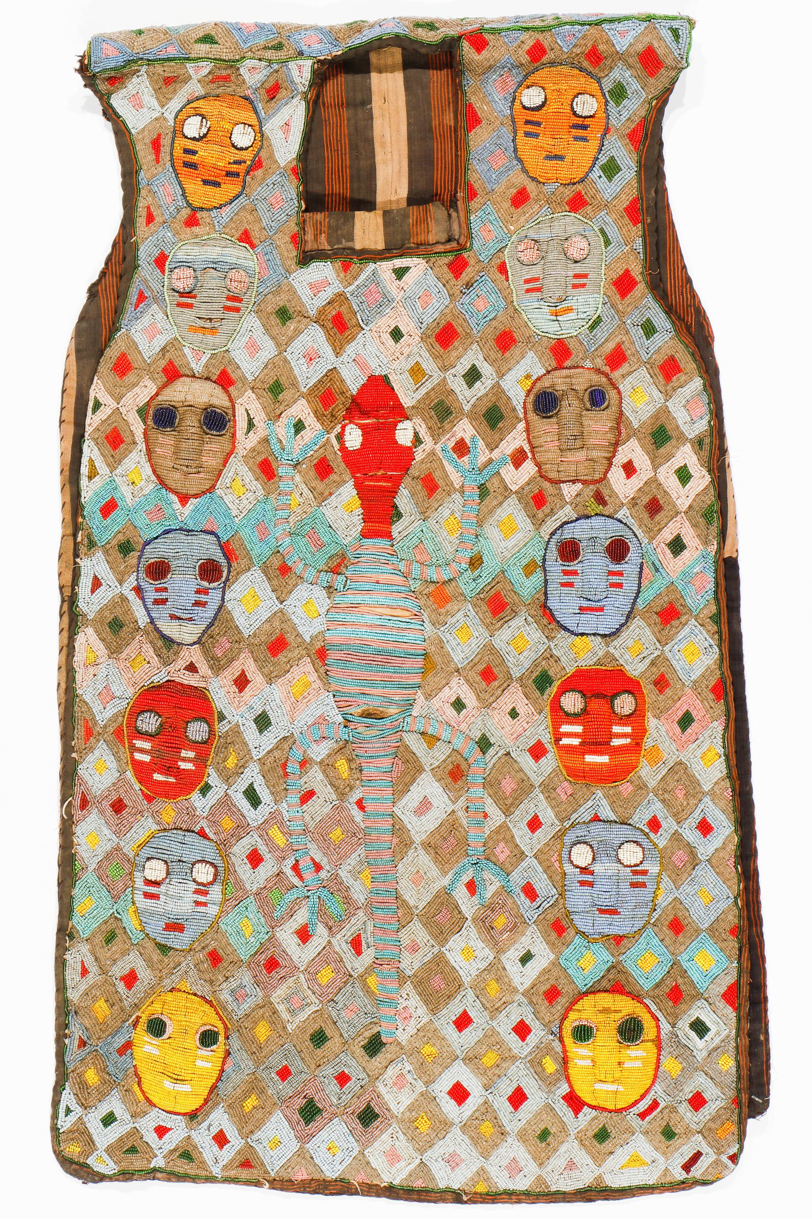 African Yoruba Beaded Tunic, Nigeria, 20th C.: African Yoruba Beaded Tunic, Nigeria, 20th C. Possibly used by a theatrical group. Provenance: Private New York Collection. Size: 3'3'' x 1'11'' (99 x 58 cm).