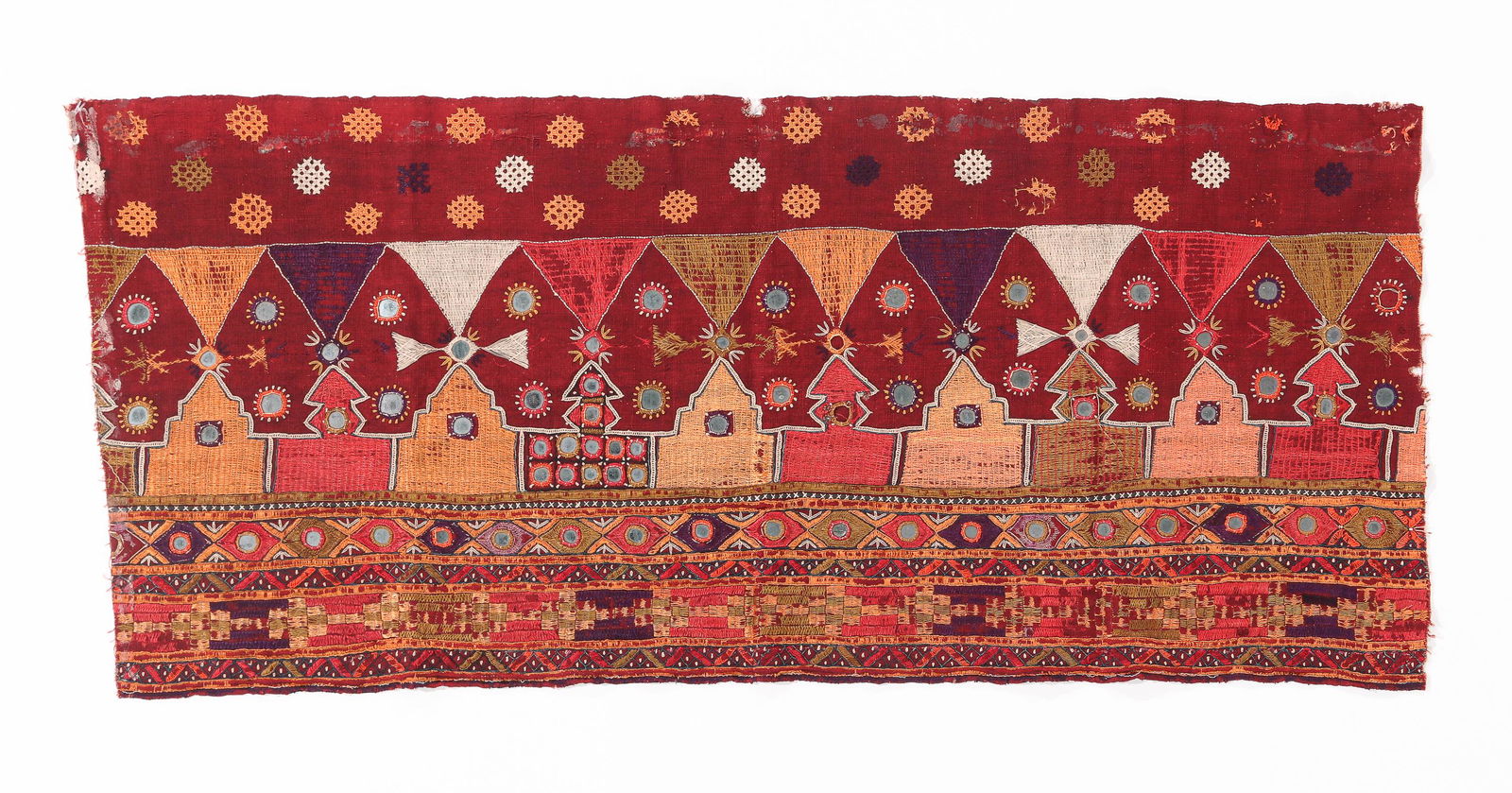 Embroidery Skirt Fragment With Mirrorwork, Kutch, Early 20th C. (1 of 3)