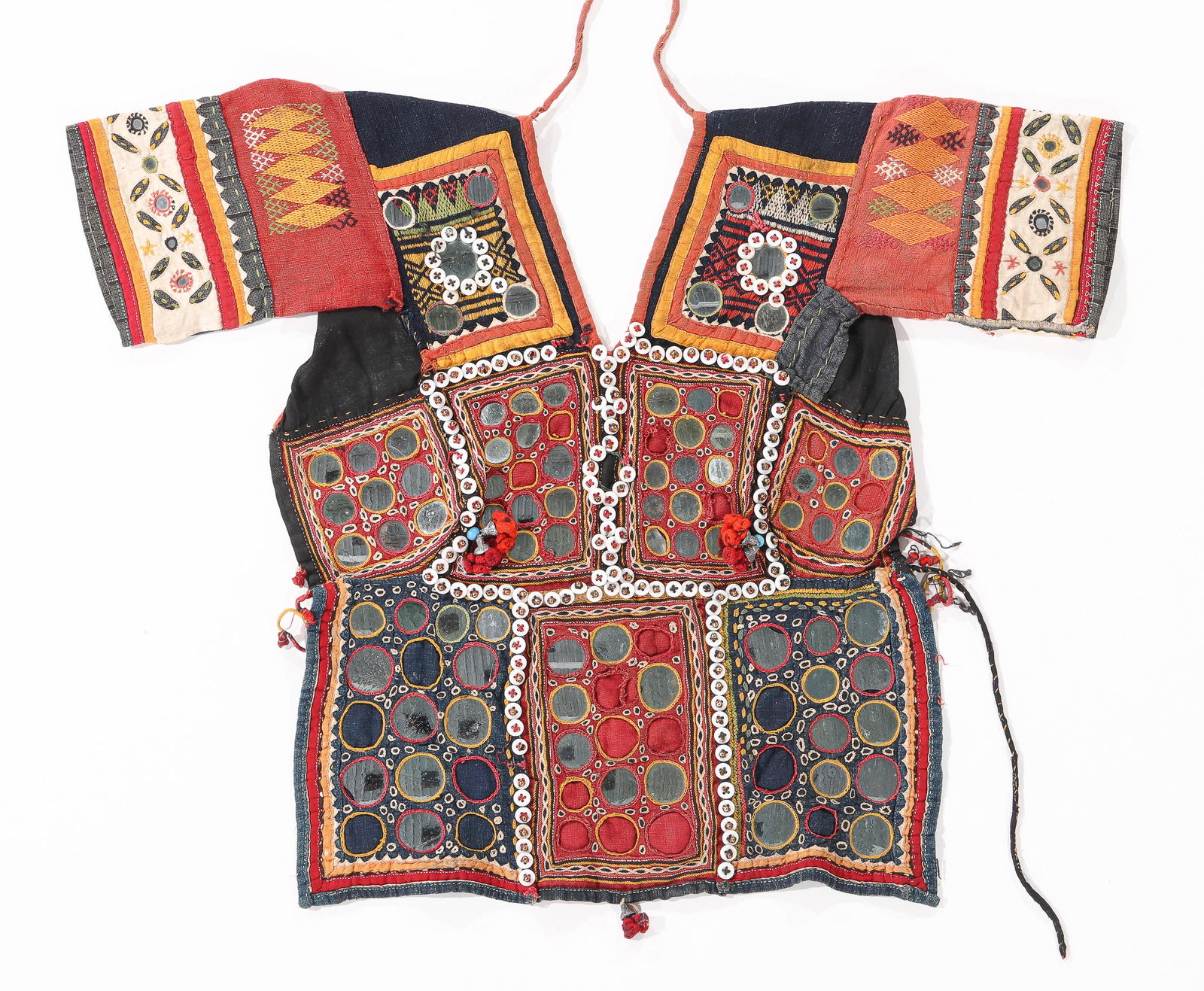 Choli (Blouse), Rabari People, Kutch, Gujarat, Early-Mid 20th C.: Choli (Blouse), Rabari People, Kutch, Gujarat, Early-Mid 20th C. Cotton, embroidery, applique, mirrorwork, buttons. Size: 2'0" x 1'9'' (61 x 53 cm). Provenance: The Carol Summers Collection of Indian