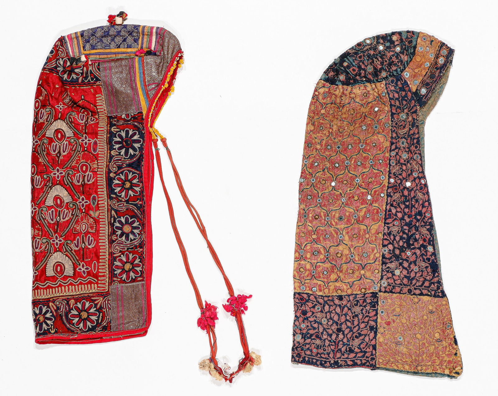 2 Embroidered Children's Hats With Back Flaps, India, Early-Mid 20th C. (1 of 2)