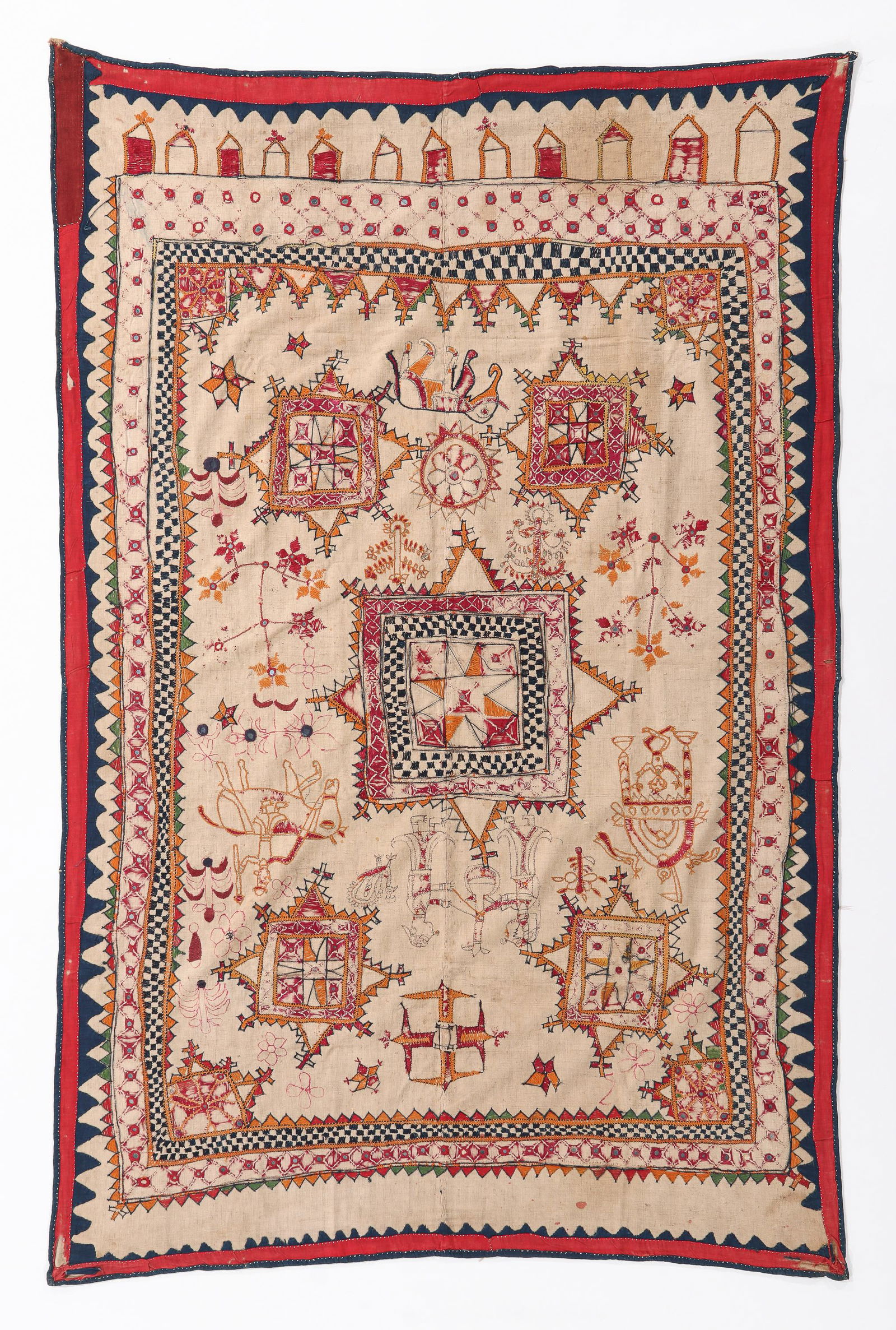 Antique Silk Embroidered Shawl/Head Cover, Late 19th C. (1 of 4)