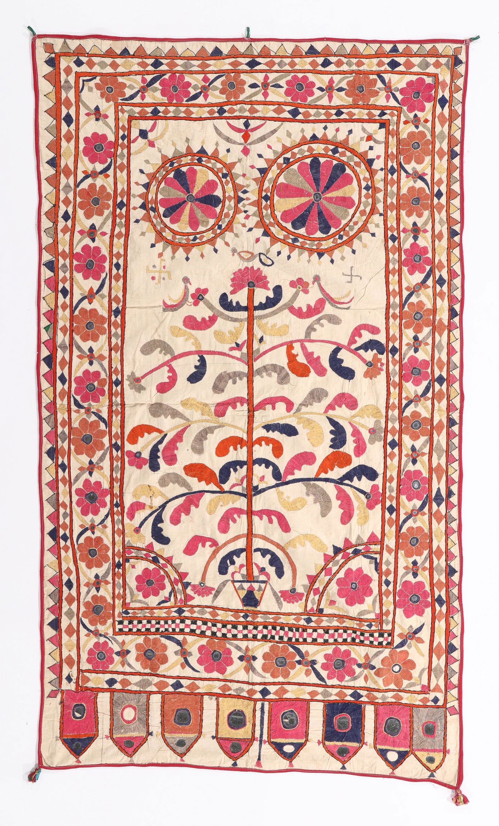 Embroidered Quilt Cover With Applique, India, Mid 20th C. (1 of 4)
