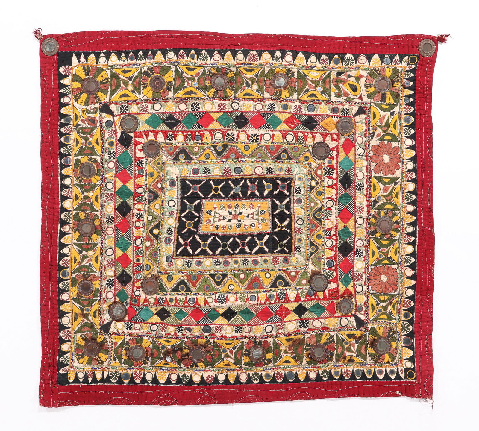 Finely Embroidered Chakla w. Mirror Work, Early-Mid 20th C. (1 of 4)