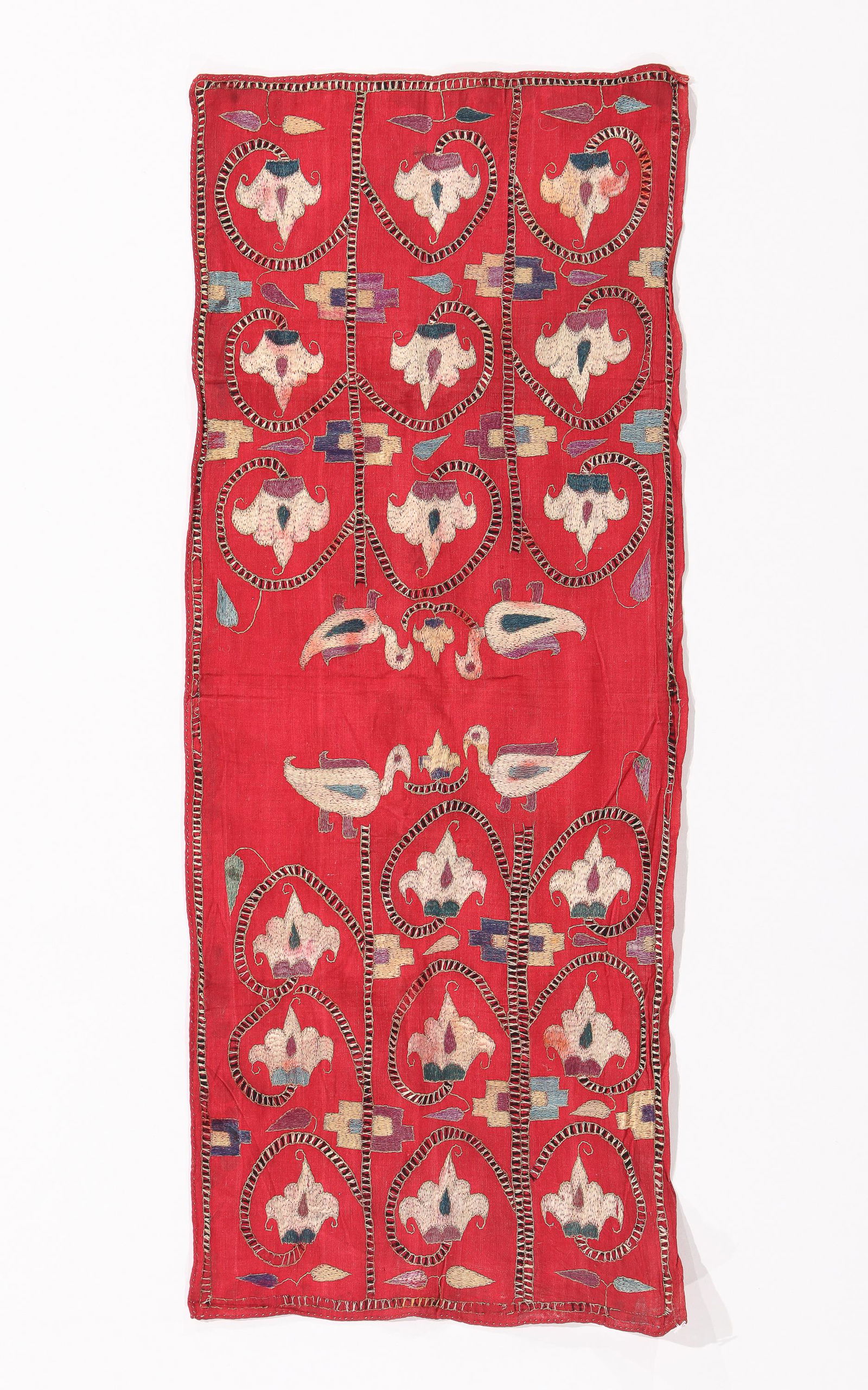 Offering Cloth, Himachal Pradesh, Early/Mid 20th C.: Offering Cloth, Himachal Pradesh, Early/Mid 20th C. Silk embroidery on cotton. Size: 0'9'' x 2'1'' (23 x 64 cm). Provenance: The Carol Summers Collection of Indian Folk Textiles.