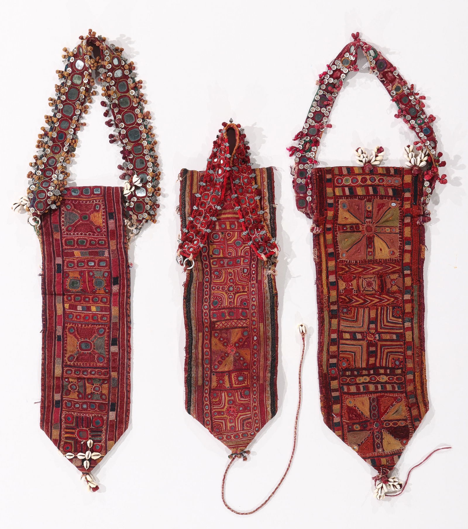 3 Embroidered Textiles With Mirrorwork And Cowrie Shells, India, Early 20th C. (1 of 2)