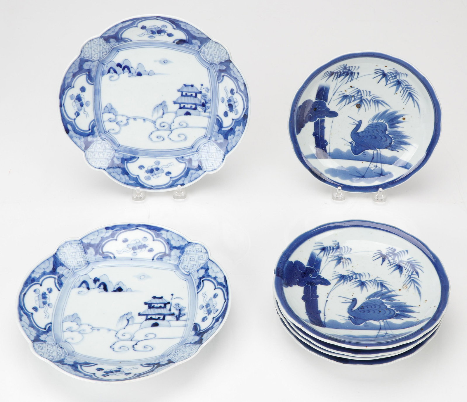 Group of Japanese Blue & White Porcelain Plates: Group of Japanese Blue & White Porcelain PlatesRanging in size: 1'' x 8.25'' (3 x 21 cm) to 1.75'' x 10'' x '' (4 x 25 x cm). Provenance: Sylvia and Philip Chaplain Collection, New Hampshire.