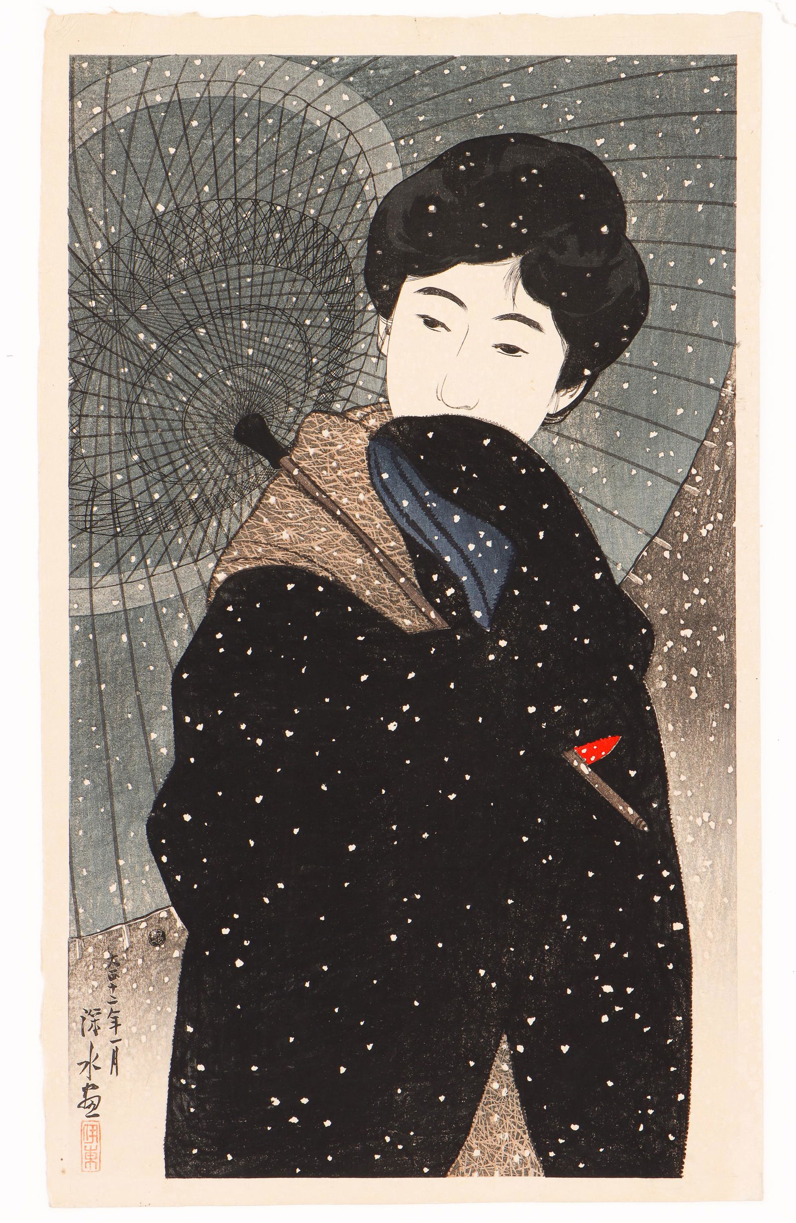 Ito Shinsui (Japanese, 1898-1972) "Yuki no yo" (Snowy Night) (1 of 6)