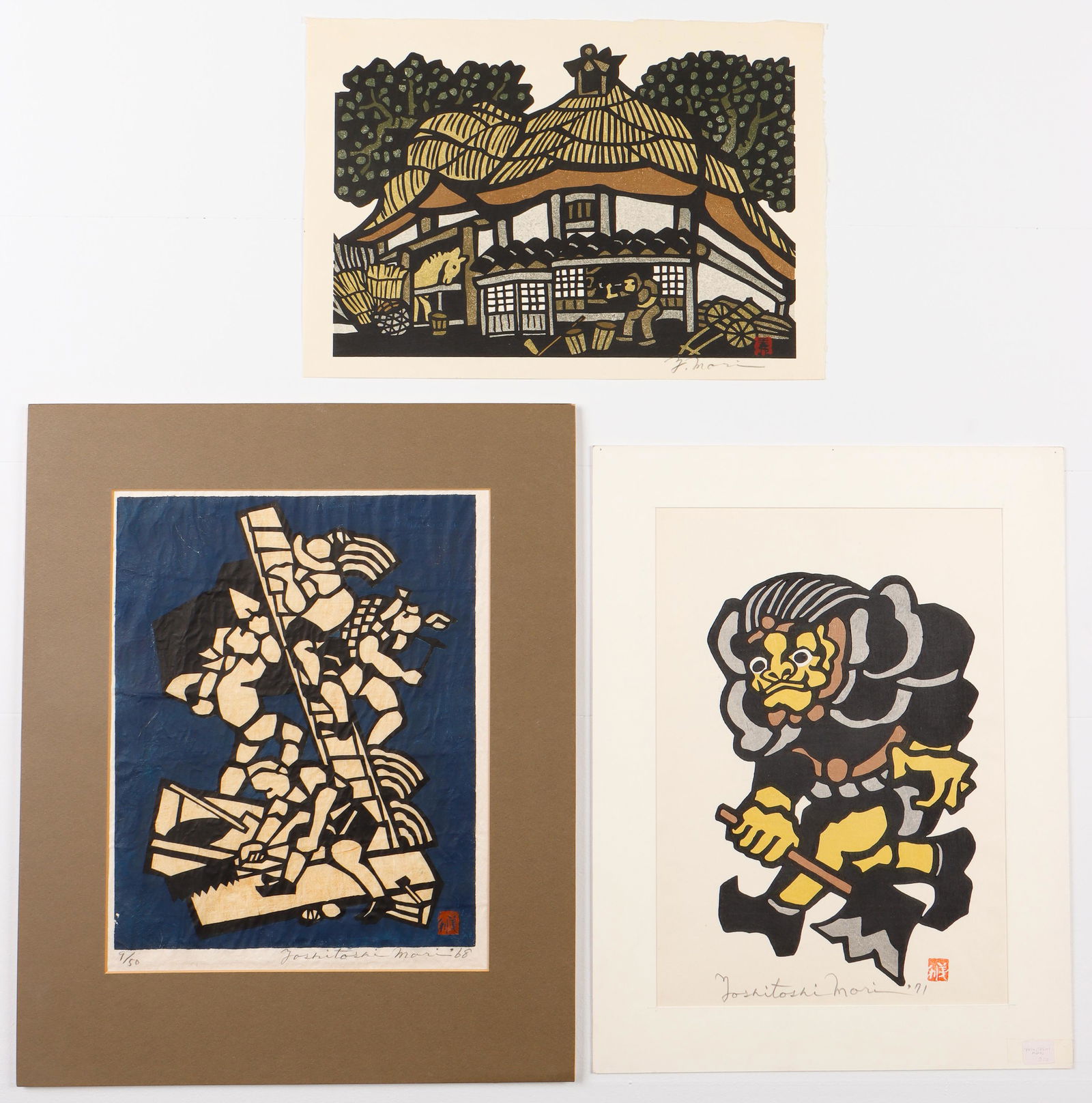Yoshitoshi Mori (Japanese, 1898â€“1992) 3 Kappazuri Stencil Prints (1 of 8)