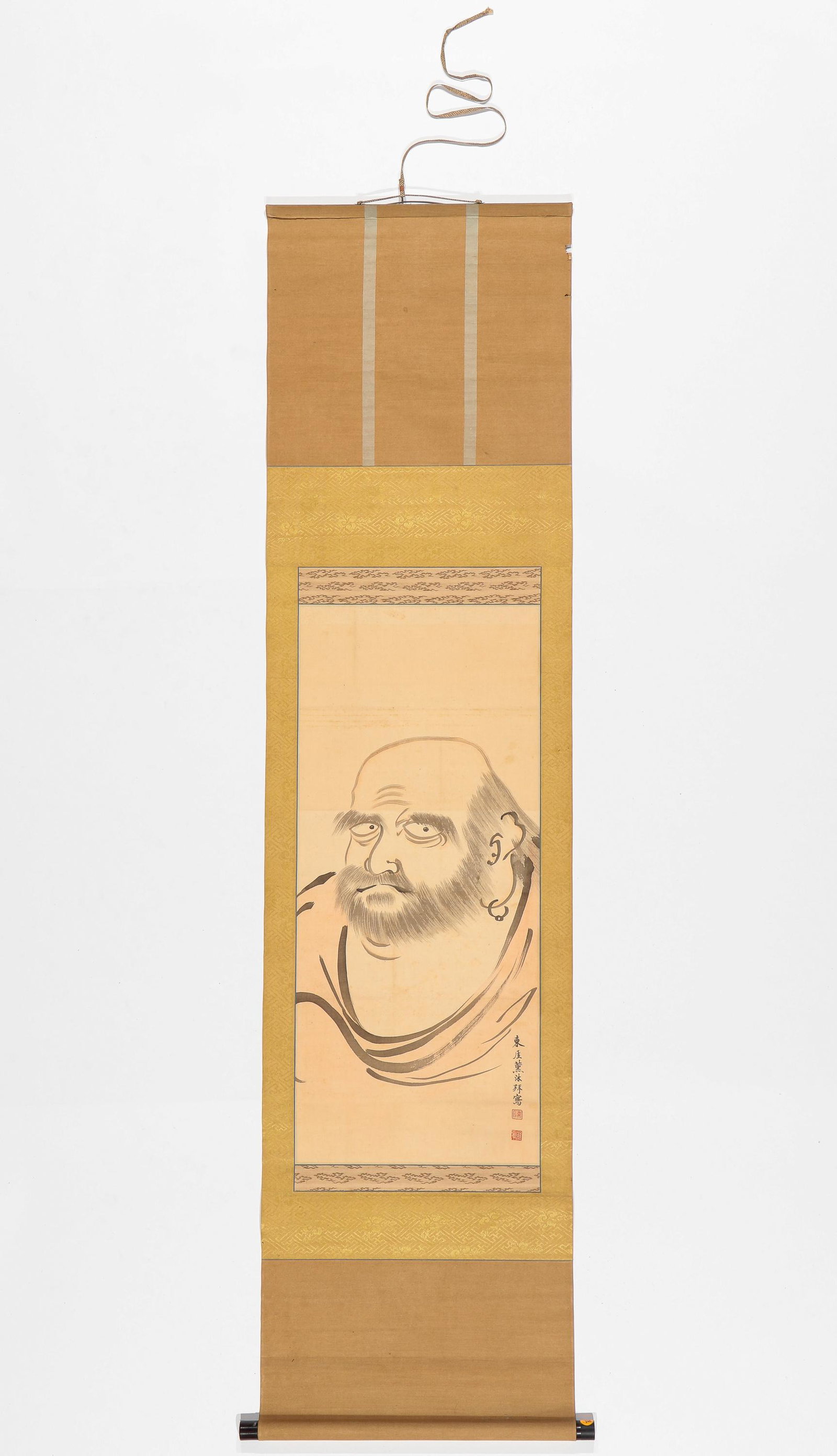 Japanese Figural Scroll: Japanese Figural Scroll. Size: 33'' x 14'', 84 x 36 cm (image); 71'' x 18'', 180 x 46 cm (scroll). Provenance: Sylvia and Philip Chaplain Collection, New Hampshire.