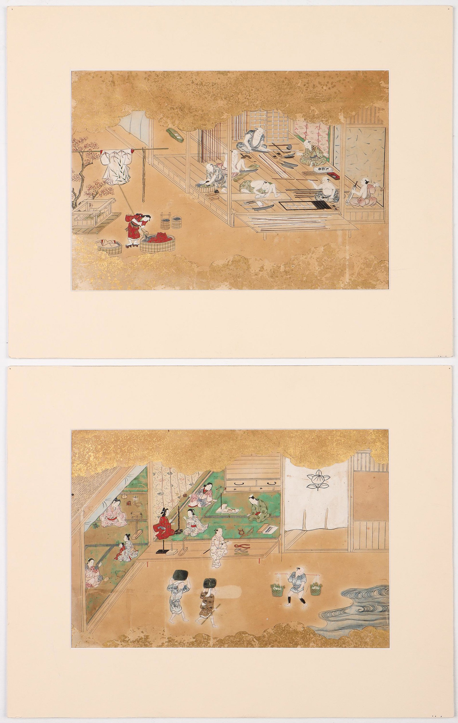 2 Japanese Scenes from Emakimono (Hand-Scrolls): 2 Japanese Scenes from Emakimono (Hand-Scrolls). 18th century. Size: Each: 8.75'' x 12.75'', 22 x 32 cm (sight); 14'' x 17.75'', 36 x 45 cm (mat). Provenance: Sylvia and Philip Chaplain Collection, Ne