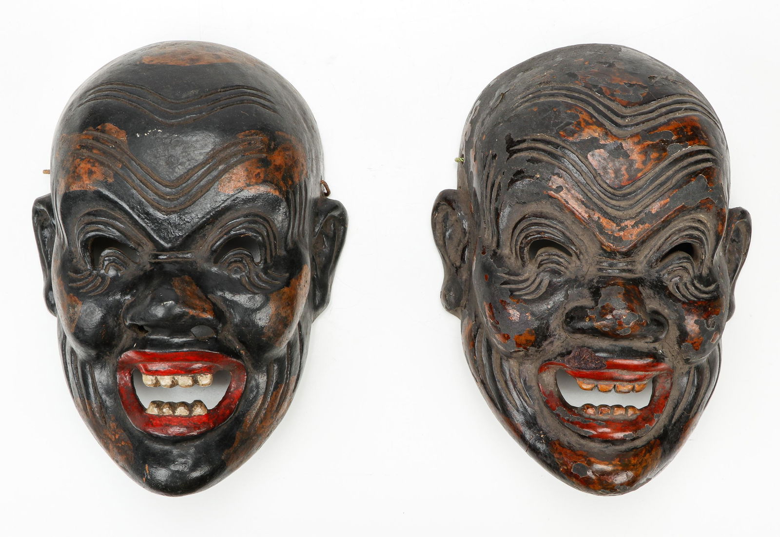Two Antique Japanese Polychrome Lacquer Bukaku Masks (1 of 6)