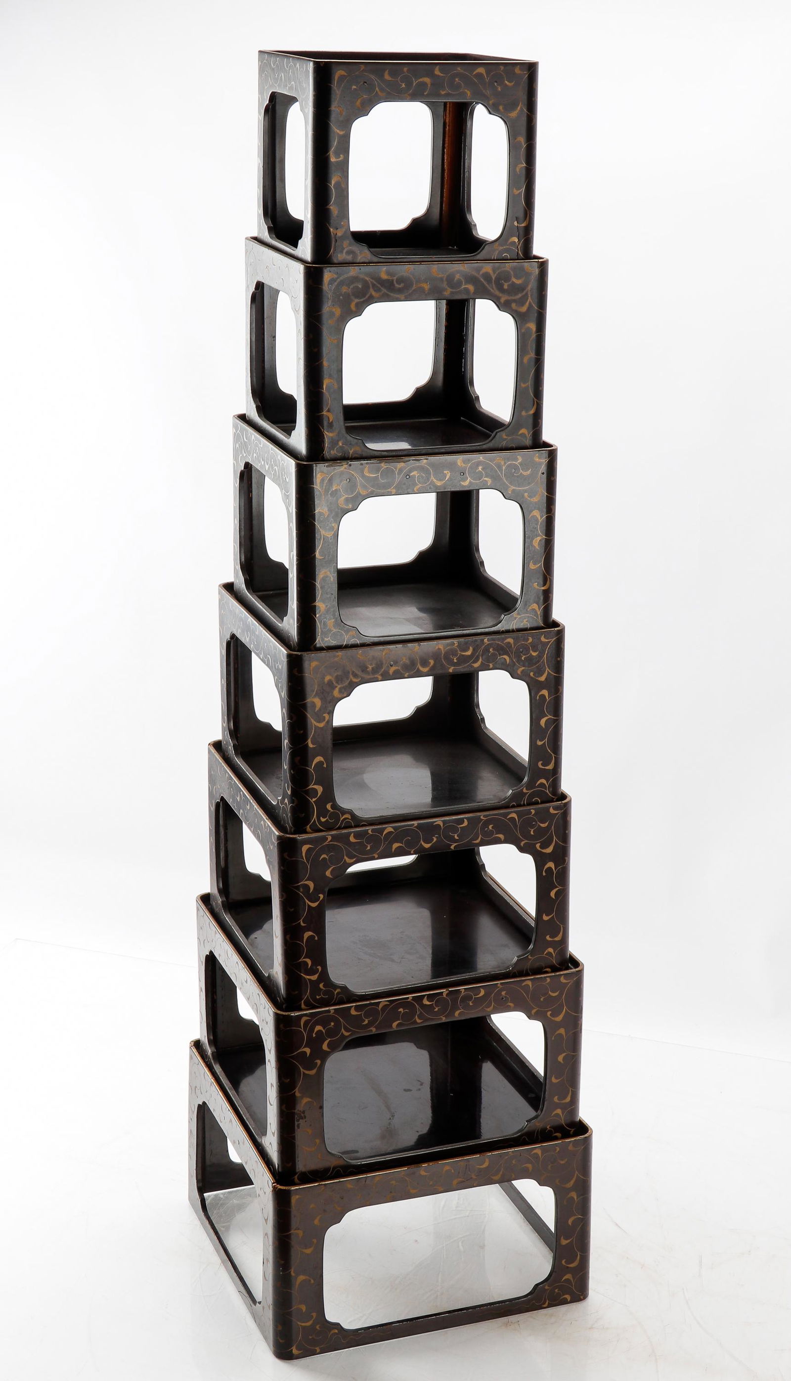 Antique Japanese Nest of 7 Lacquered Tray Tables (1 of 5)