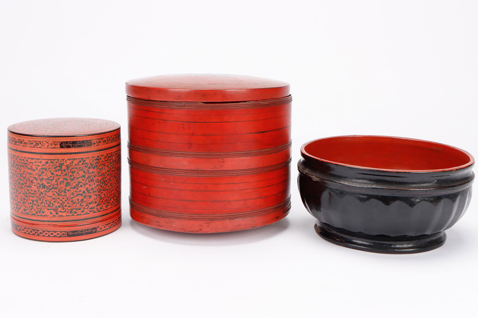 3 Antique Burmese Lacquered Wood Vessels (1 of 4)