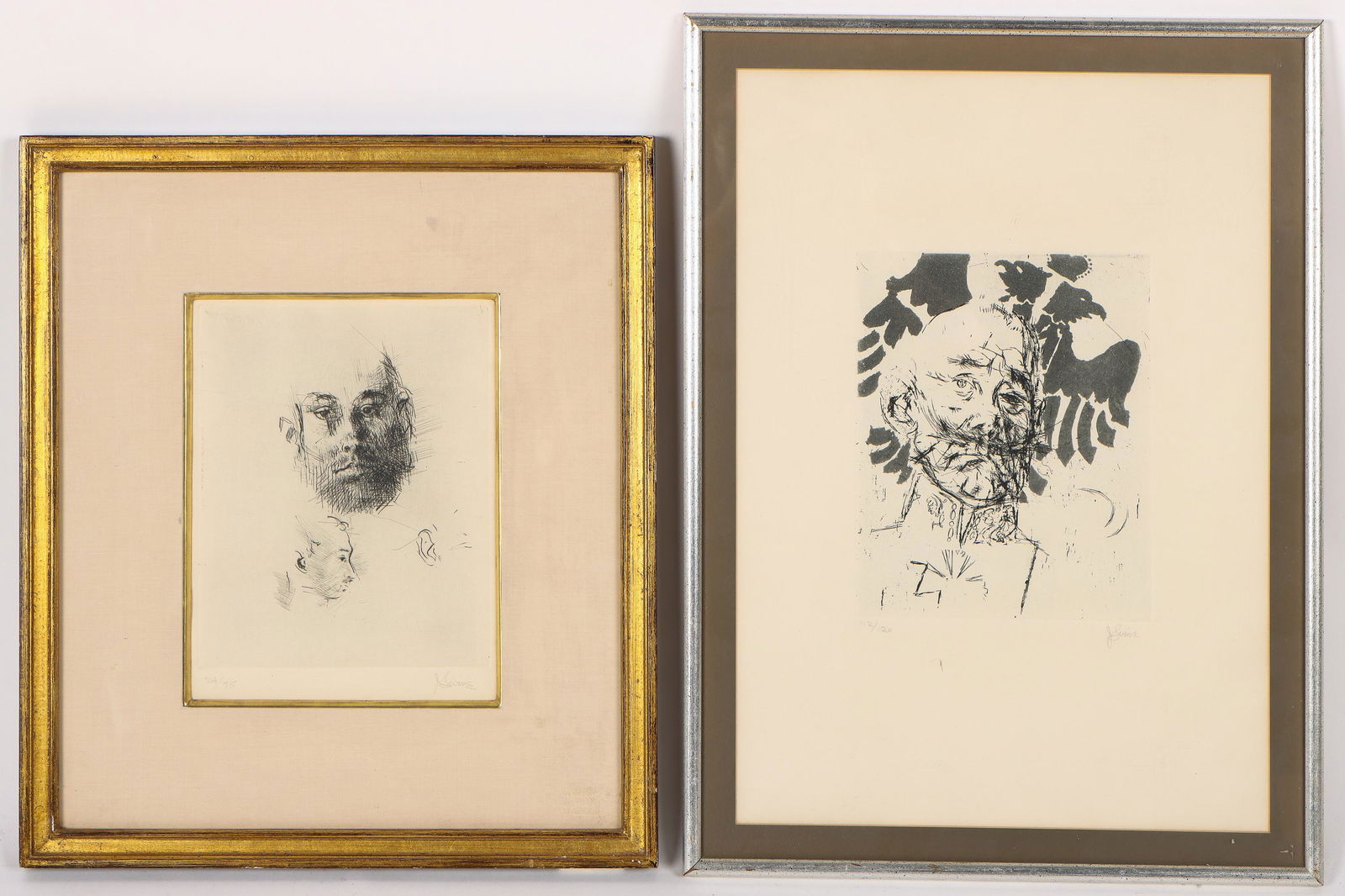 Jack Levine (American, 1915-2010): Jack Levine (American, 1915-2010) "Prussian General," 1966, etching, signed and numbered 112/120. Framed. Size: 9.75'' x 7.5'', 25 x 19 cm (plate); 23'' x 17'', 58 x 43 cm (frame). Together with chara