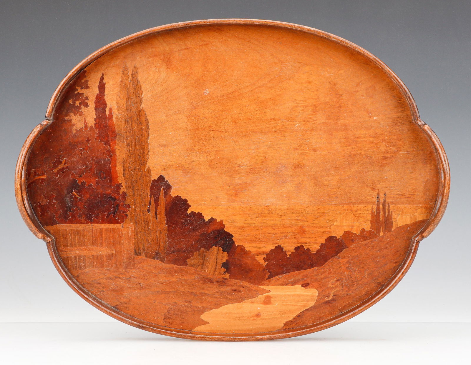 Emil Galle Oval Tray with Inlaid Decoration, Signed (1 of 2)