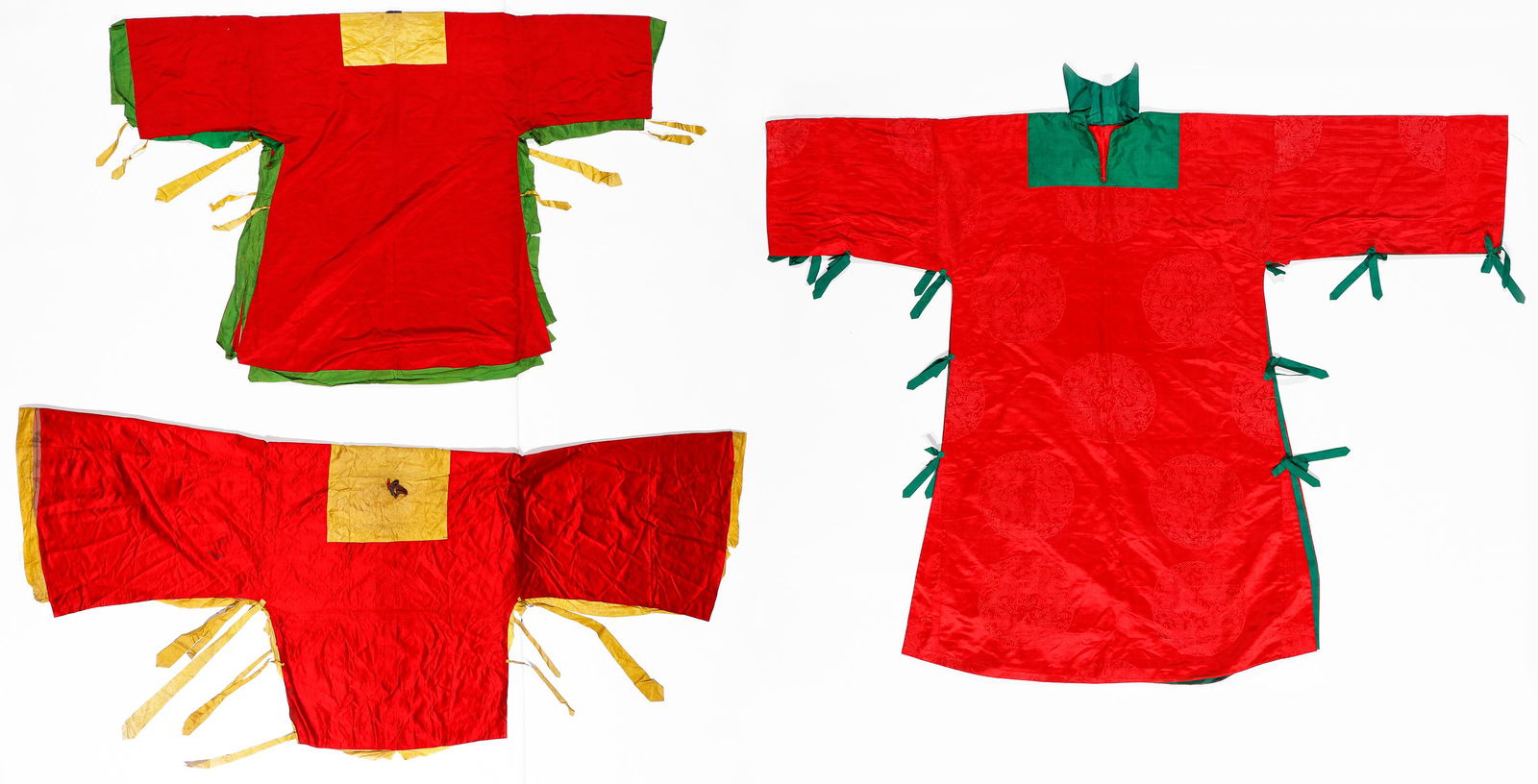3 Red Silk Textiles, Possibly Tibetan Monk's Robes, Early-Mid 20th C. (1 of 7)
