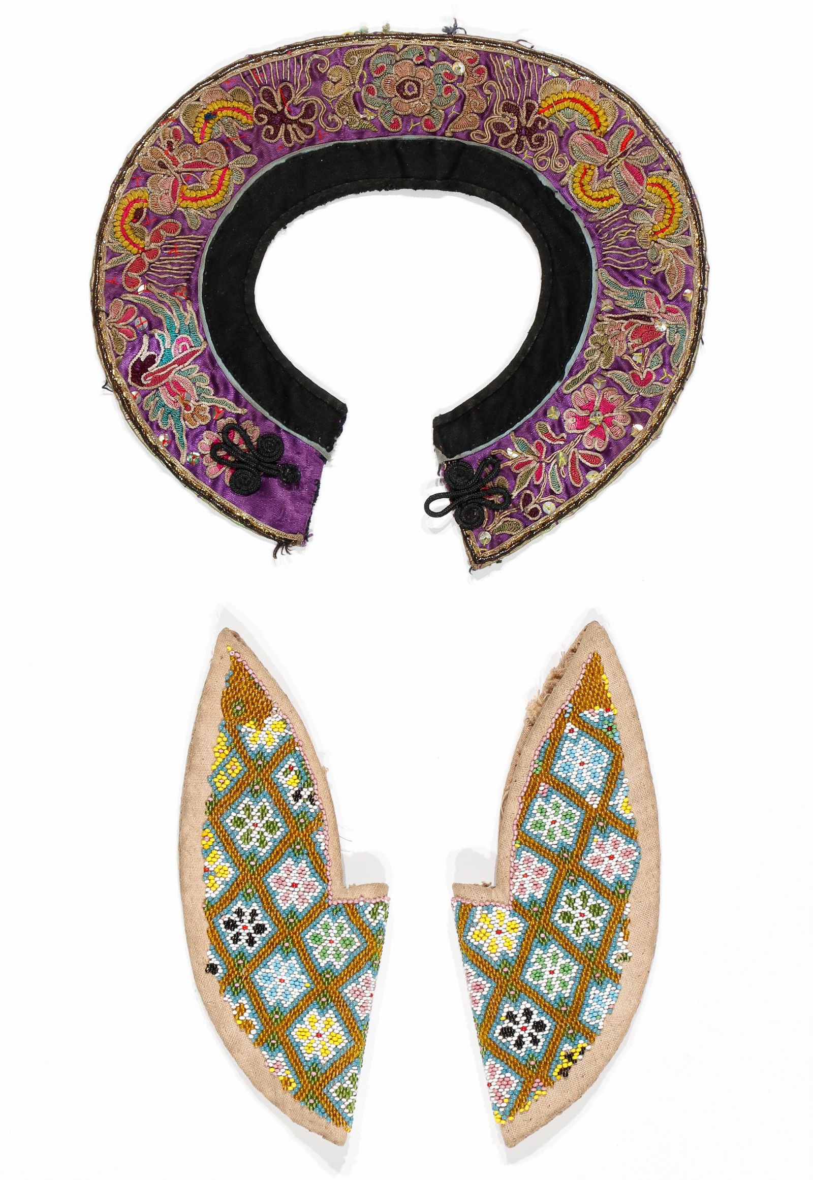 Chinese Embroidered Collar And 2 Beaded Textiles, Asia, Early-Mid 20th C. (1 of 2)