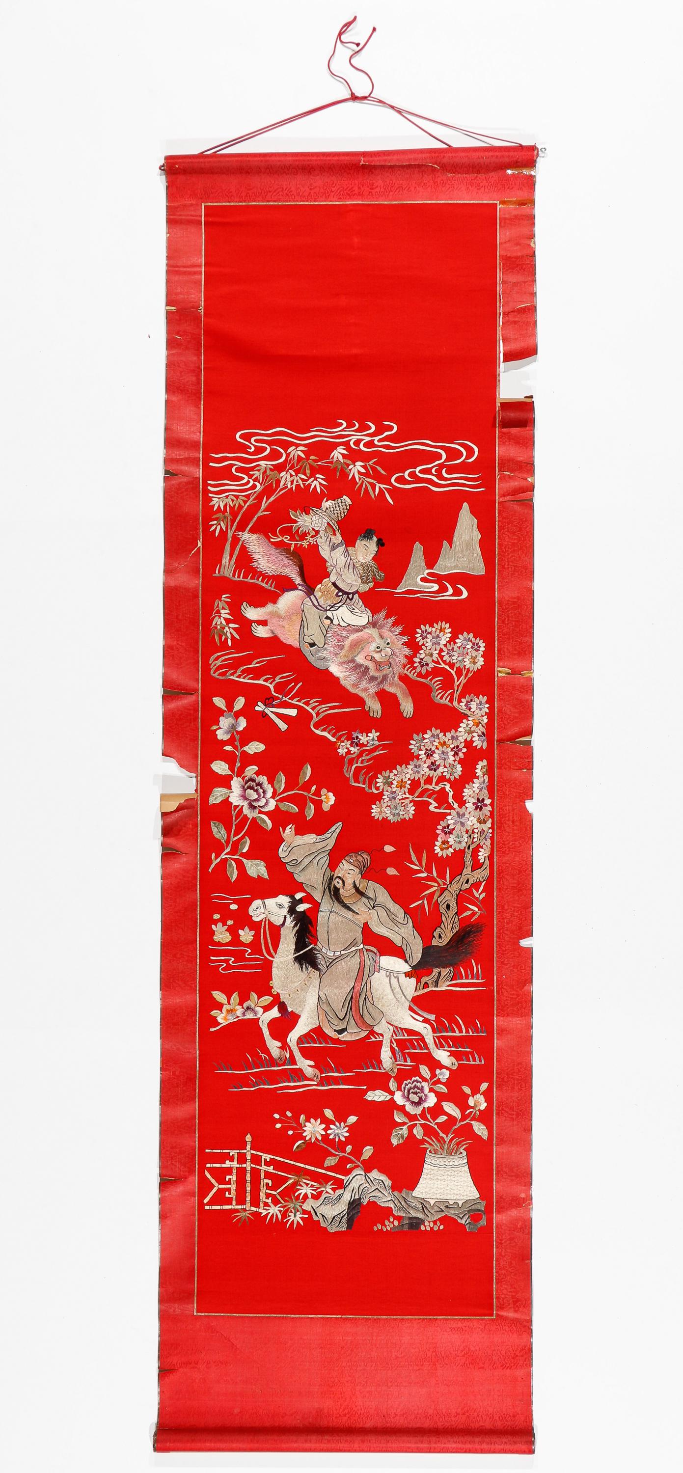 Asian Red Ground Embroidered Scroll (1 of 4)