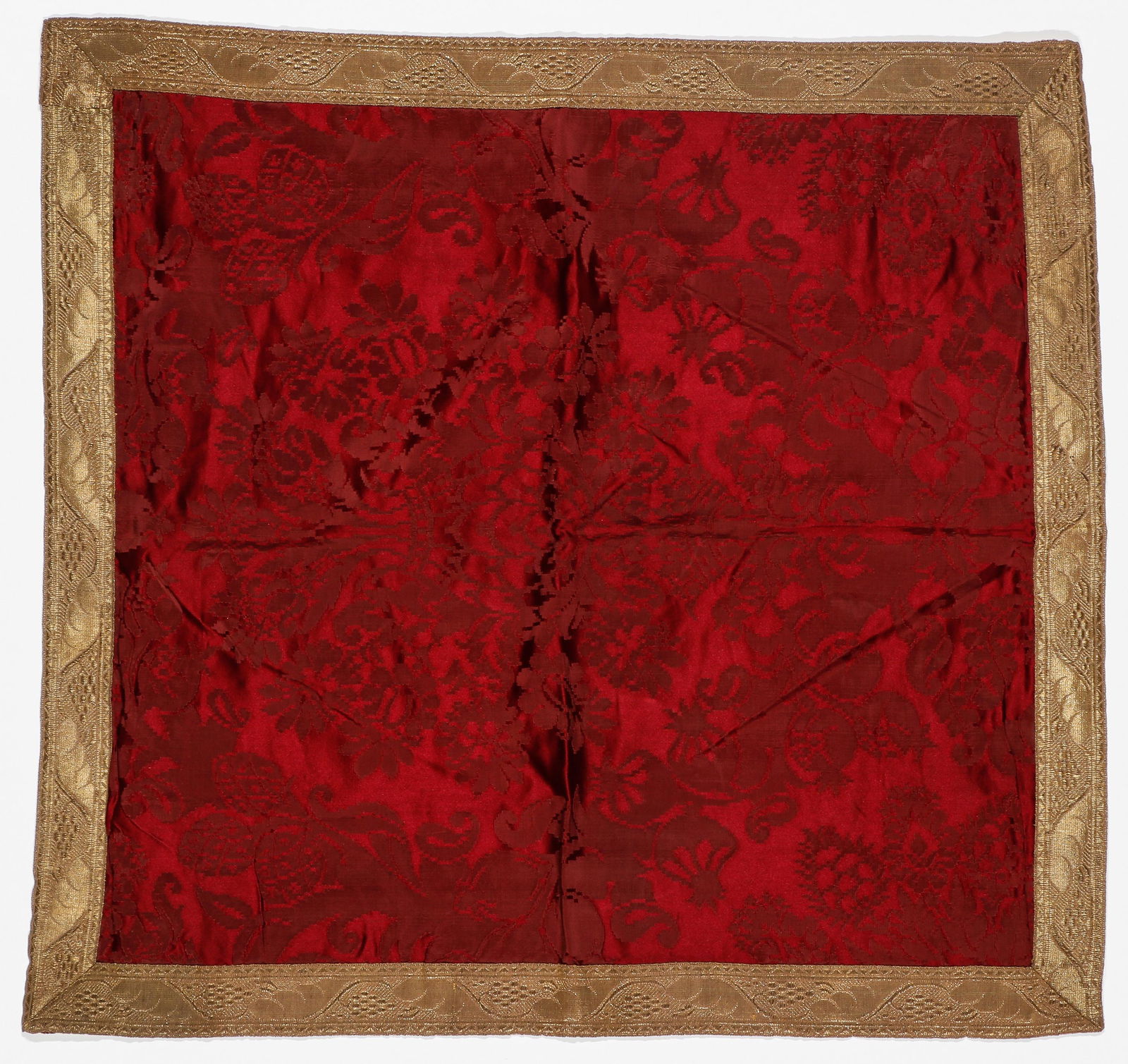 Antique Continental Burgundy Silk Brocade Textile (1 of 2)