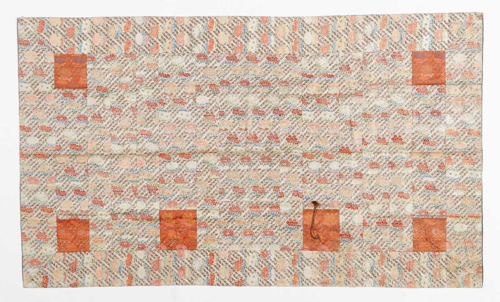 Japanese Silk Kesa, Buddhist Monk's Robe, 19th C or Earlier: Japanese Silk Kesa, Buddhist Monk's Robe, 19th C or Earlier. Multicolored silk brocade in floral motif. Size: 4'11'' x 3' (150 x 91 cm). Provenance: Sylvia and Philip Chaplain Collection, New Hampshir