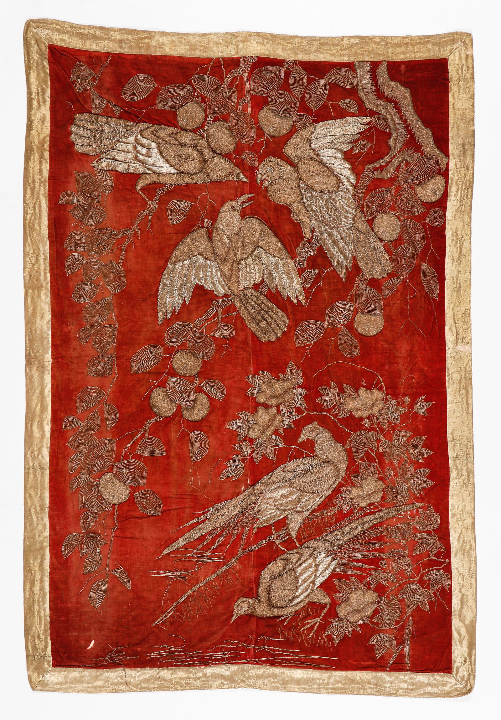 Antique Gold Thread Embroidery On Velvet, 18th/19th C. (1 of 5)