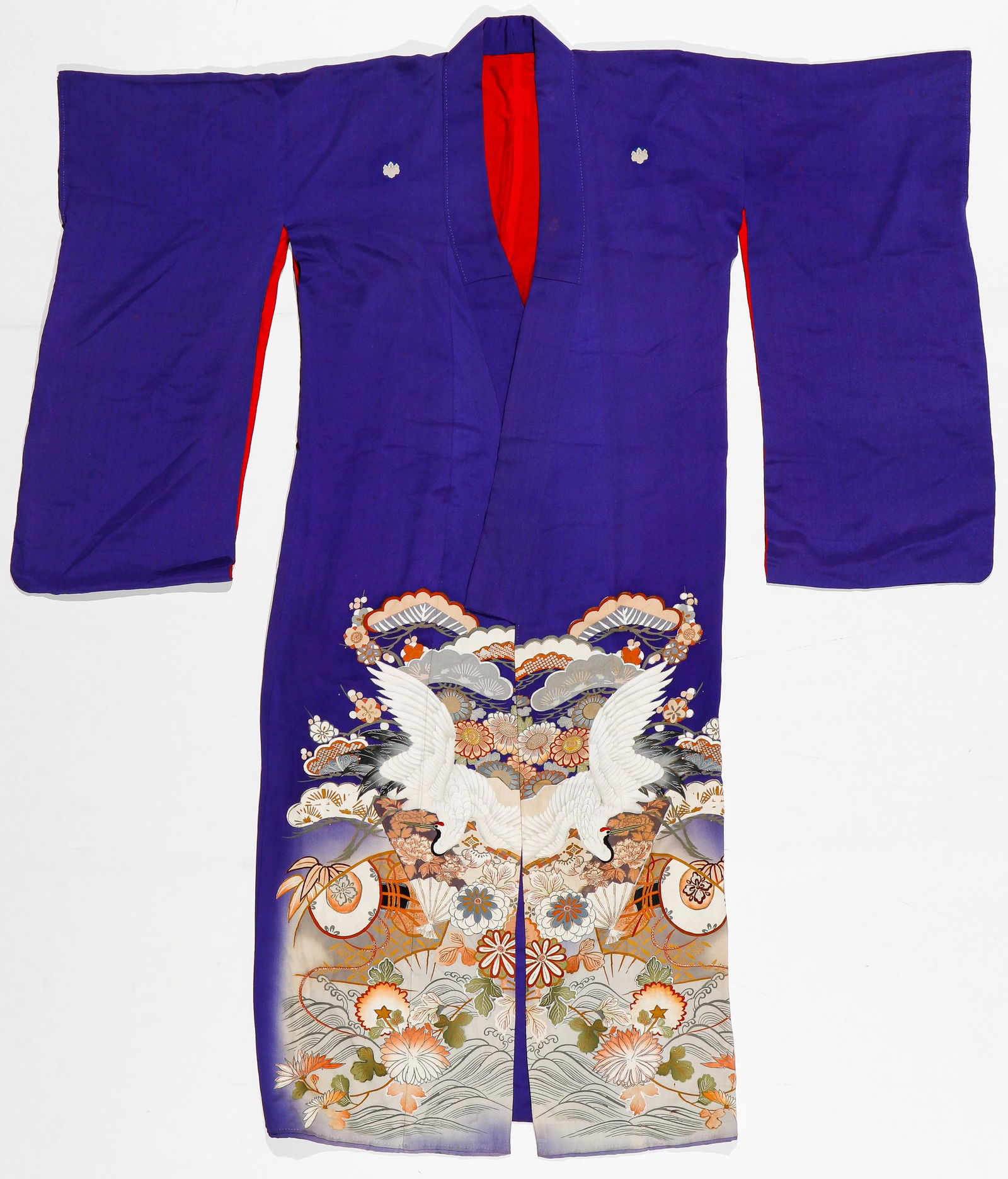 Japanese Handstiched Purple Silk Kimono, Early 20th C. (1 of 5)