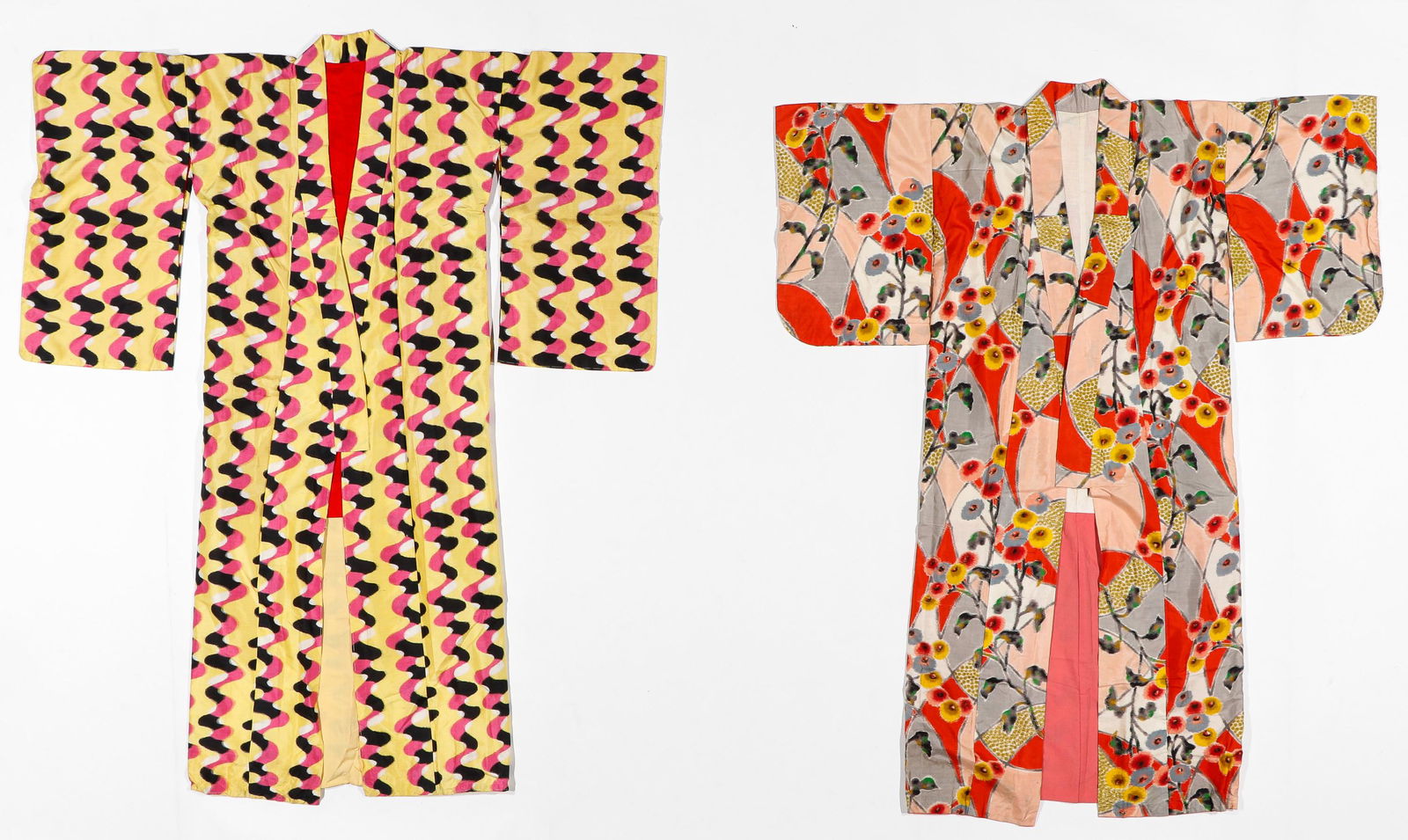 2 Ikat Weave/Pattern Japanese Silk Kimono, C. 1920 (1 of 4)