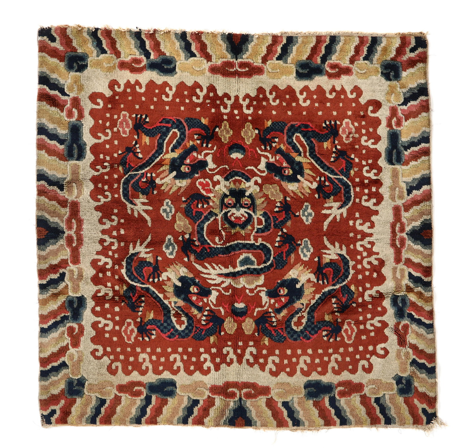 Ningxia Dragon Rug, China, 19th C., 3'1'' x 3'1'' (1 of 5)