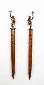 Pair of Large 19th C. Vampire Slayer Stakes Surmounted by Bronze Figures (1 of 6)